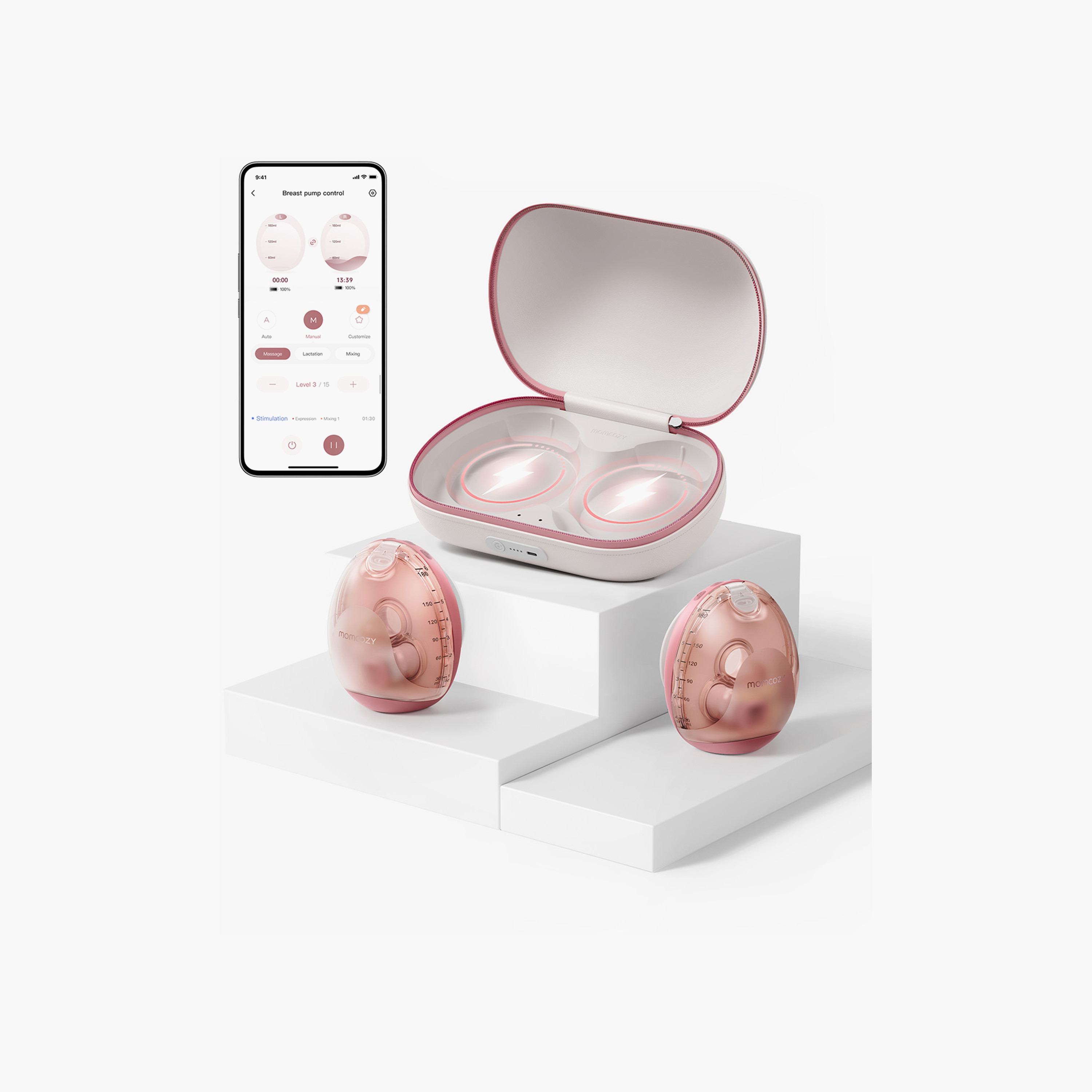 Momcozy Air 1 Ultra Slim Hands-Free Double Breast Pump - Cozy Red-baby-feeding-breastfeedingandcare-image-1