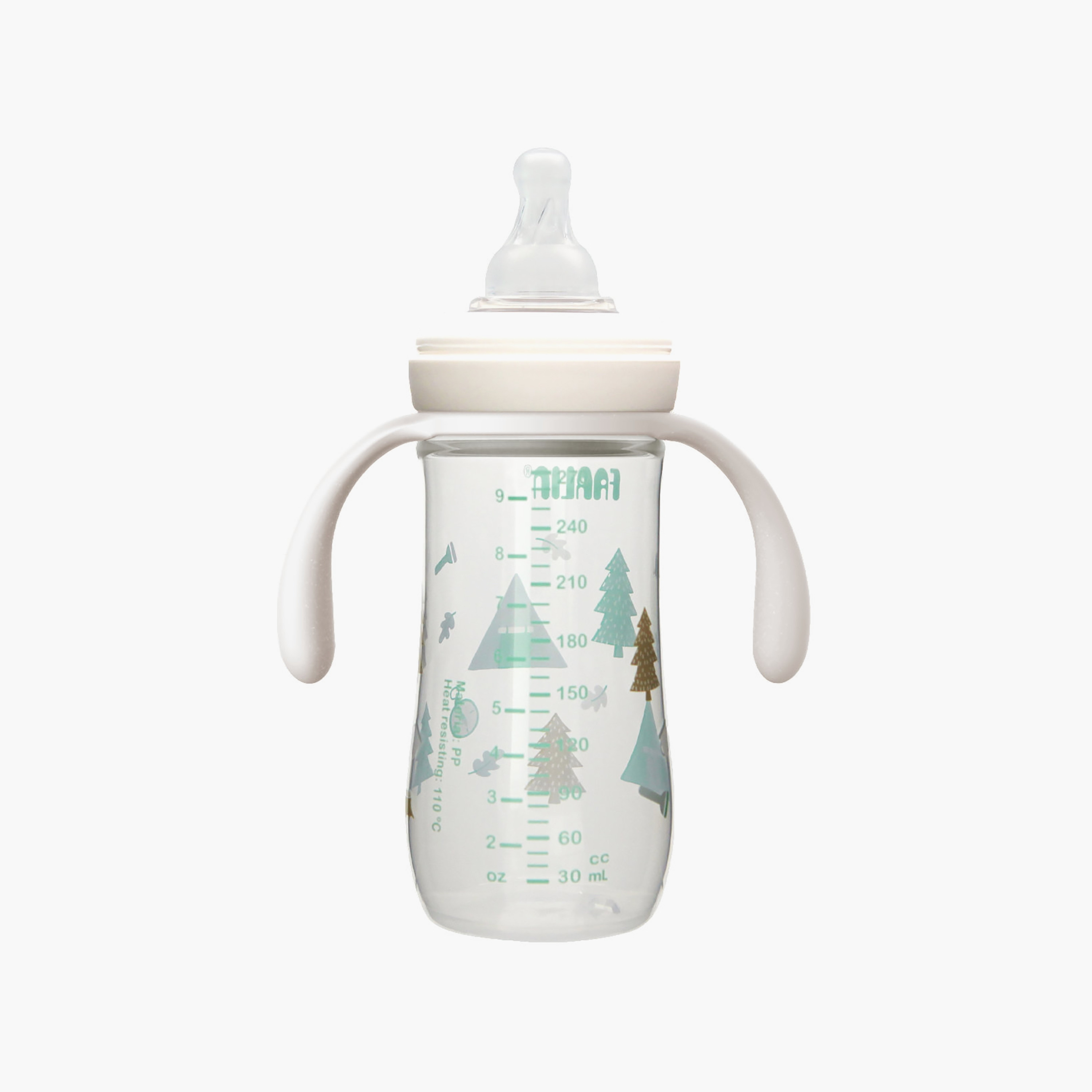 زجاجة رضاعة برقبة عريضة مطبوعة بمقبض من فارلين - 6 أشهر فما فوق - 270مل - أخضر-baby-feeding-feedingbottles-bottlesandteats-image-3