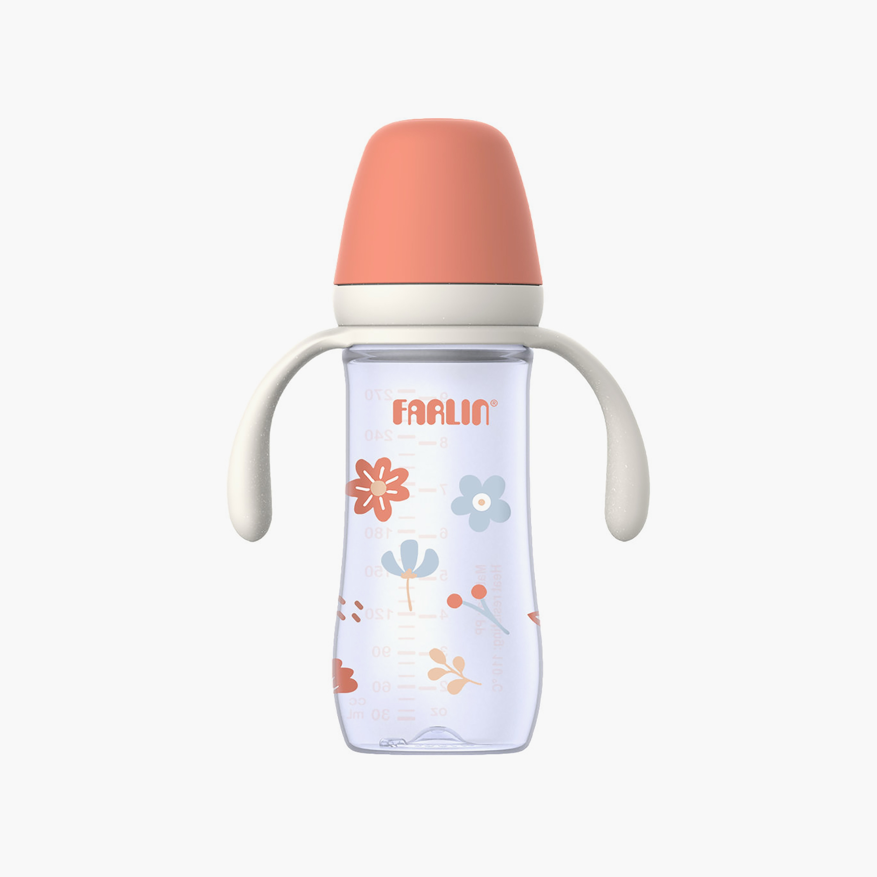 زجاجة رضاعة برقبة عريضة مطبوعة بمقبض من فارلين - 6 أشهر فما فوق - 270 مل - وردي-baby-feeding-feedingbottles-bottlesandteats-image-1