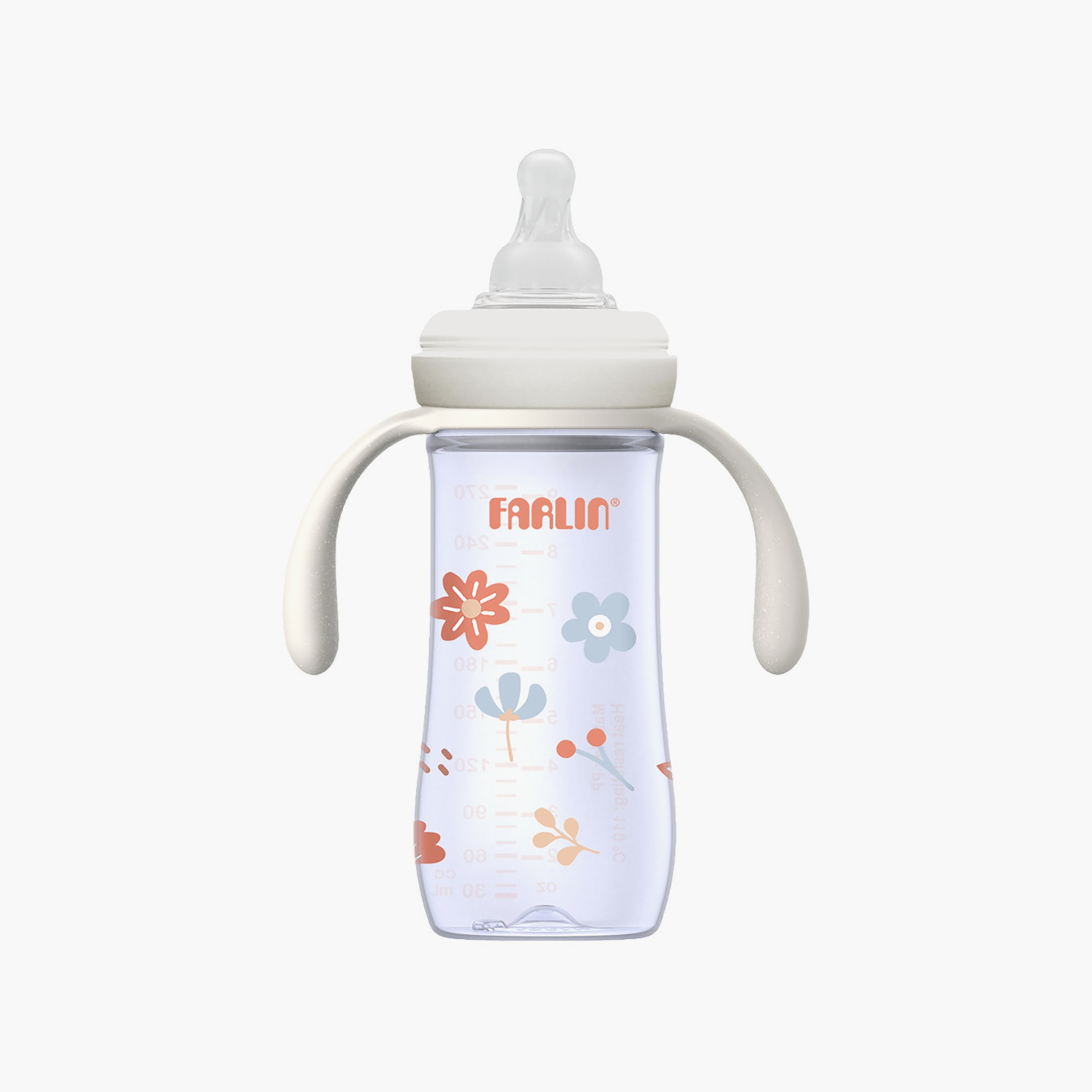 زجاجة رضاعة برقبة عريضة مطبوعة بمقبض من فارلين - 6 أشهر فما فوق - 270 مل - وردي-baby-feeding-feedingbottles-bottlesandteats-image-2