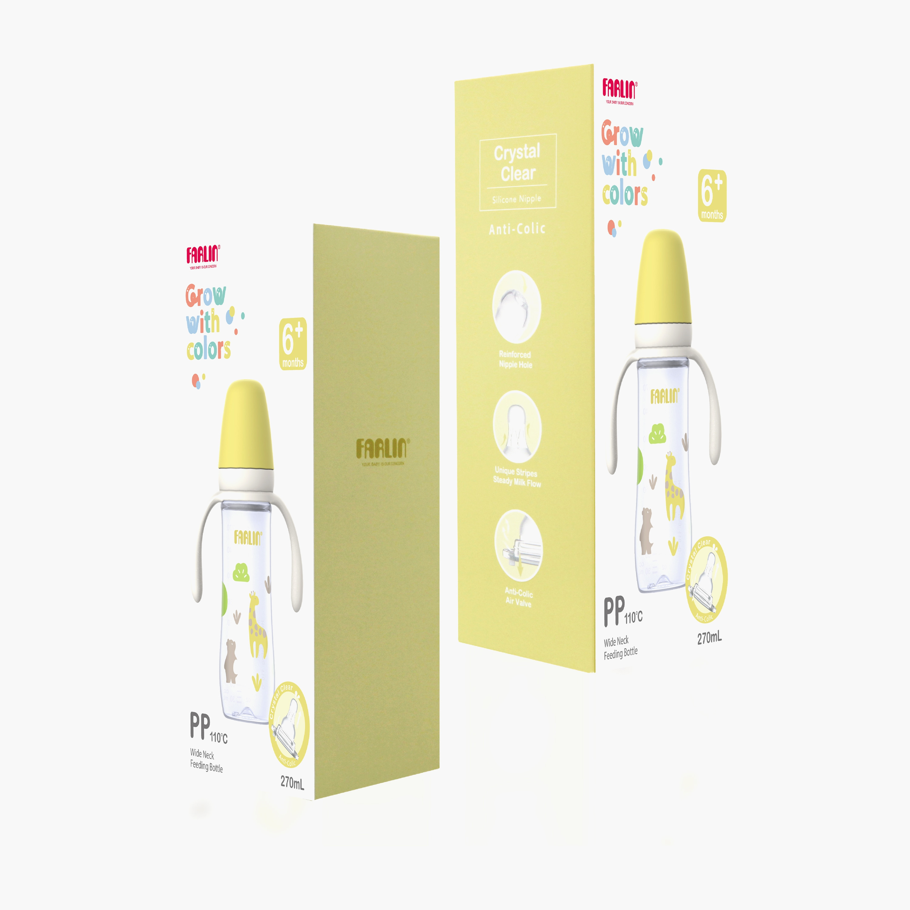 Farlin Printed Wide Neck Feeding Bottle with Handle - 6 Months+ - 270ml - Yellow-baby-feeding-feedingbottles-bottlesandteats-image-4