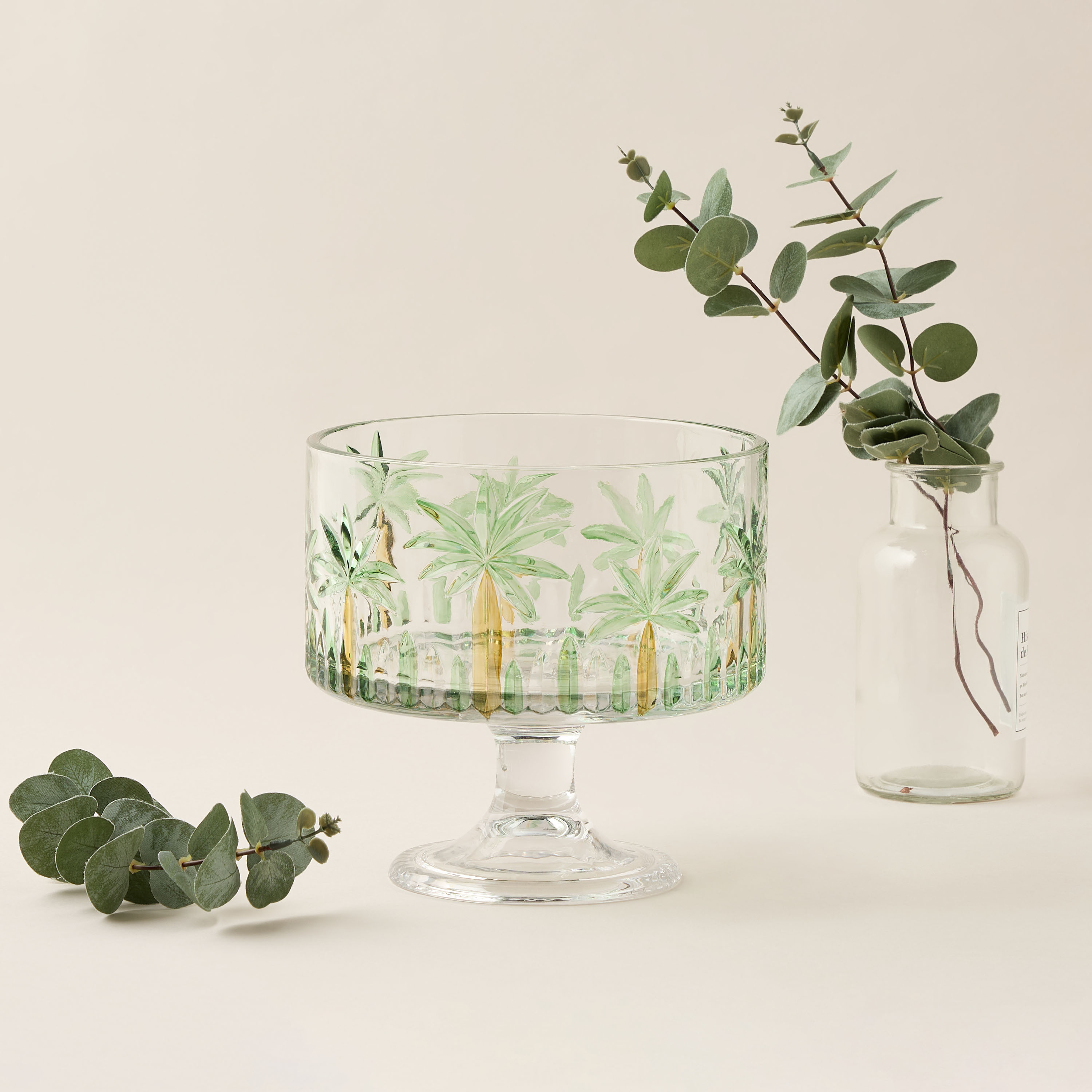 Palm Tree Hand-Painted Glass Serving Bowl - 20x19 cms-household-dining-dinnerware-bowls-image-1