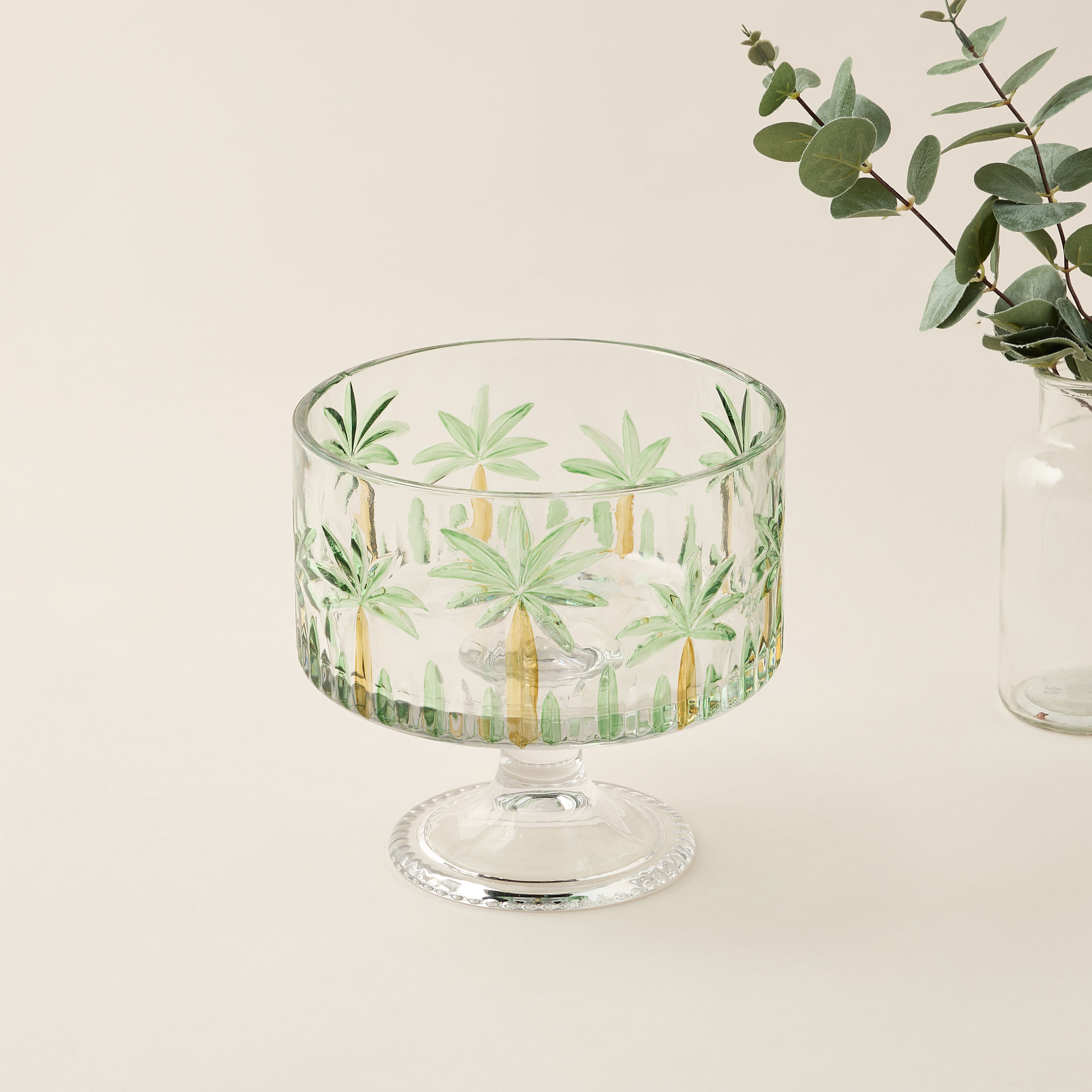 Palm Tree Hand-Painted Glass Serving Bowl - 20x19 cms-household-dining-dinnerware-bowls-image-2