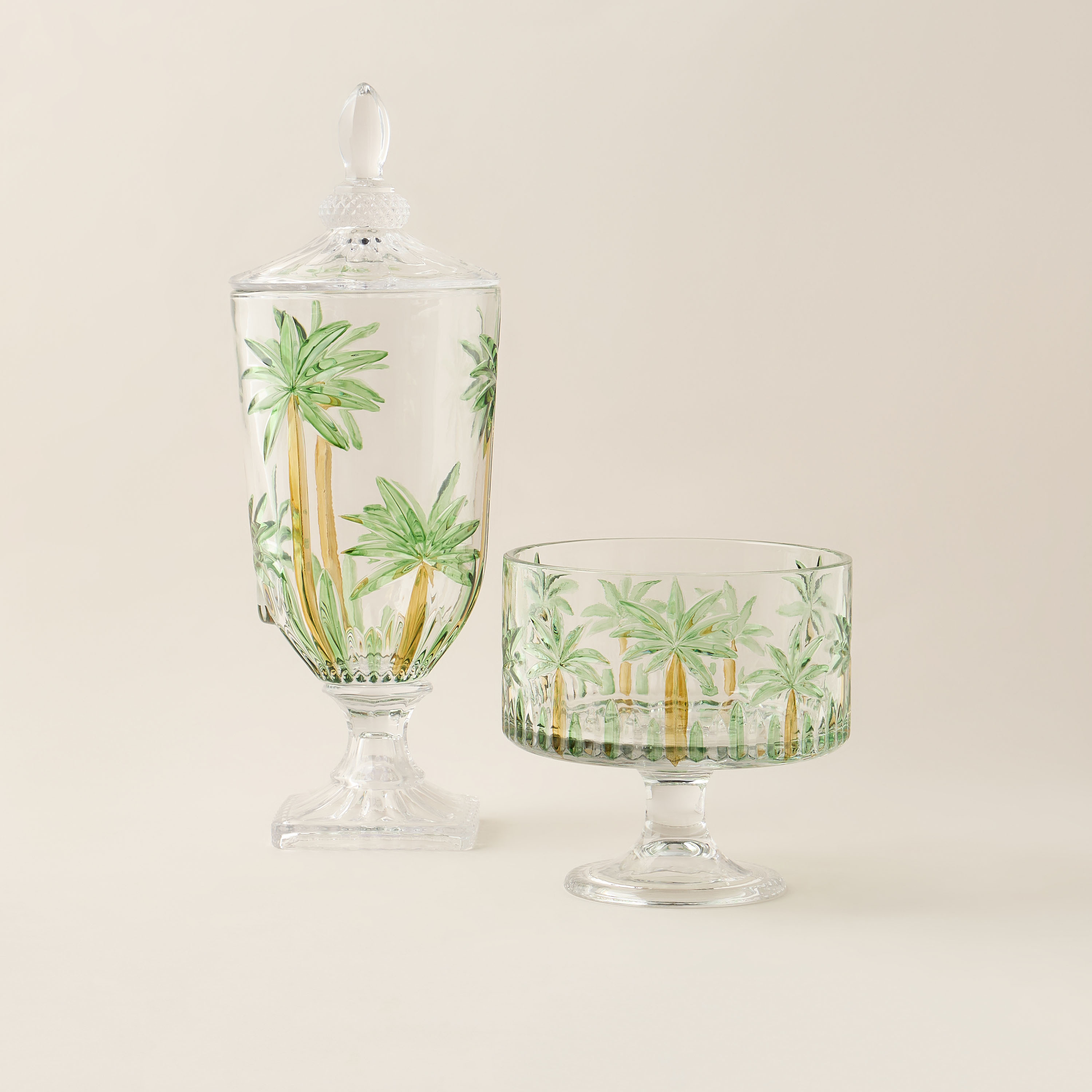 Palm Tree Hand-Painted Glass Serving Bowl - 20x19 cms-household-dining-dinnerware-bowls-image-5