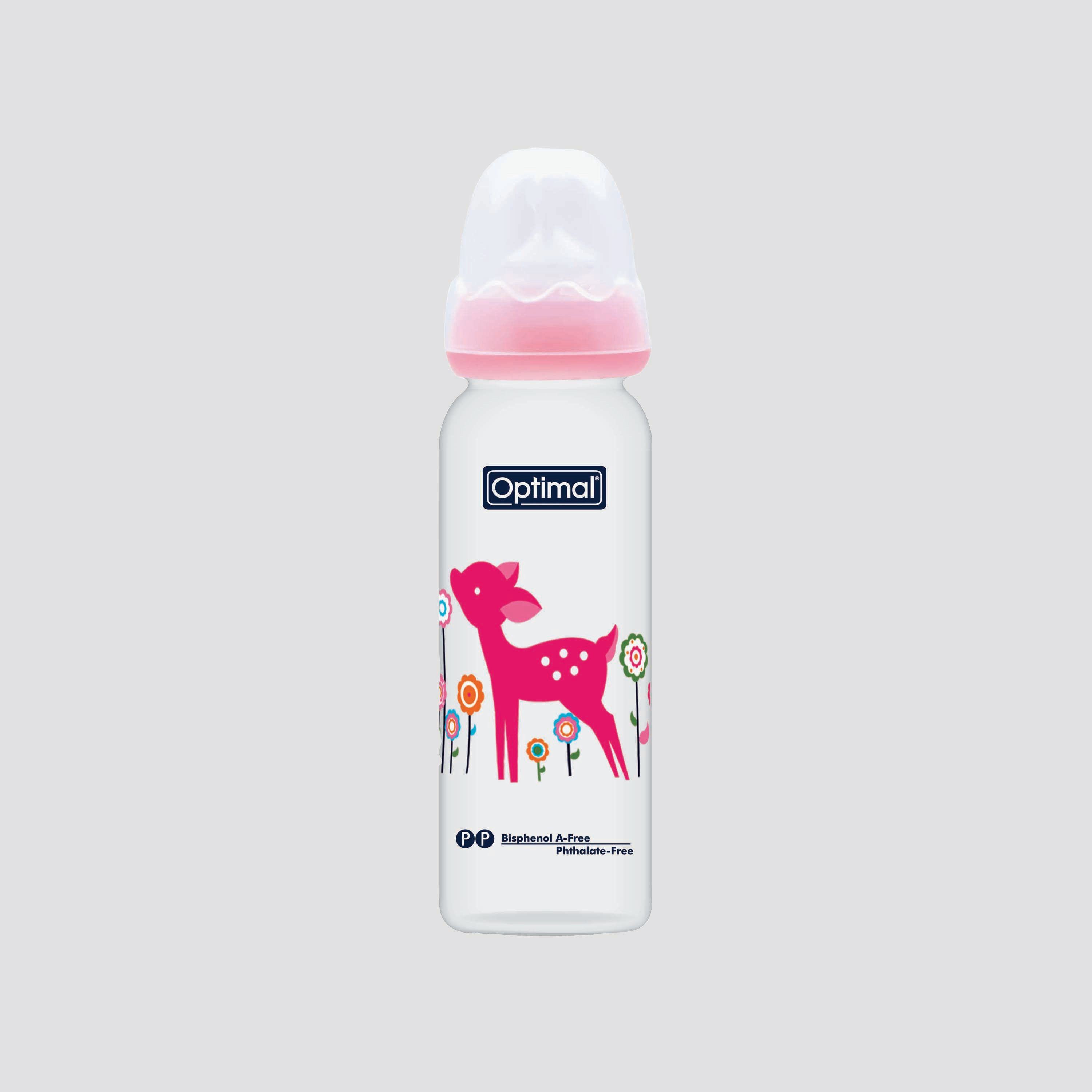 زجاجة رضاعة تقويمية ضيقة العنق من أوبتيمال - 240 مل - وردي-baby-feeding-feedingbottles-bottlesandteats-image-1