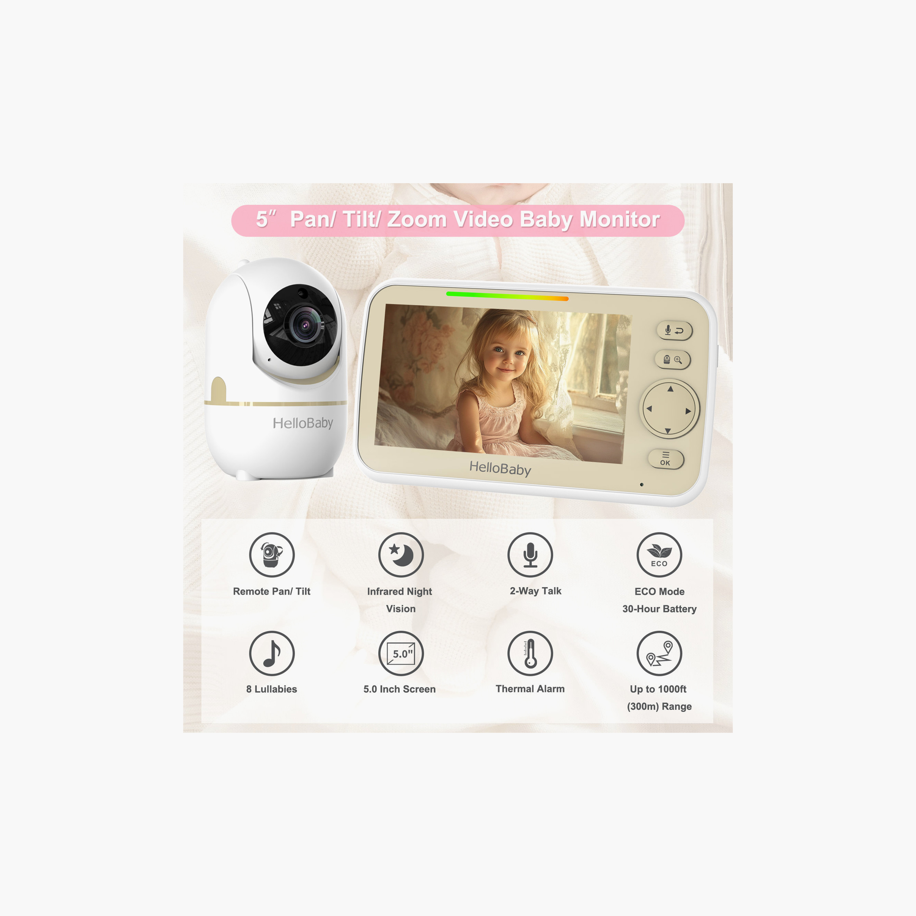 HelloBaby 5 inch LCD Video Baby Monitor with Remote Pan - Gold Limited Edition-baby-healthandsafety-babymonitors-image-2