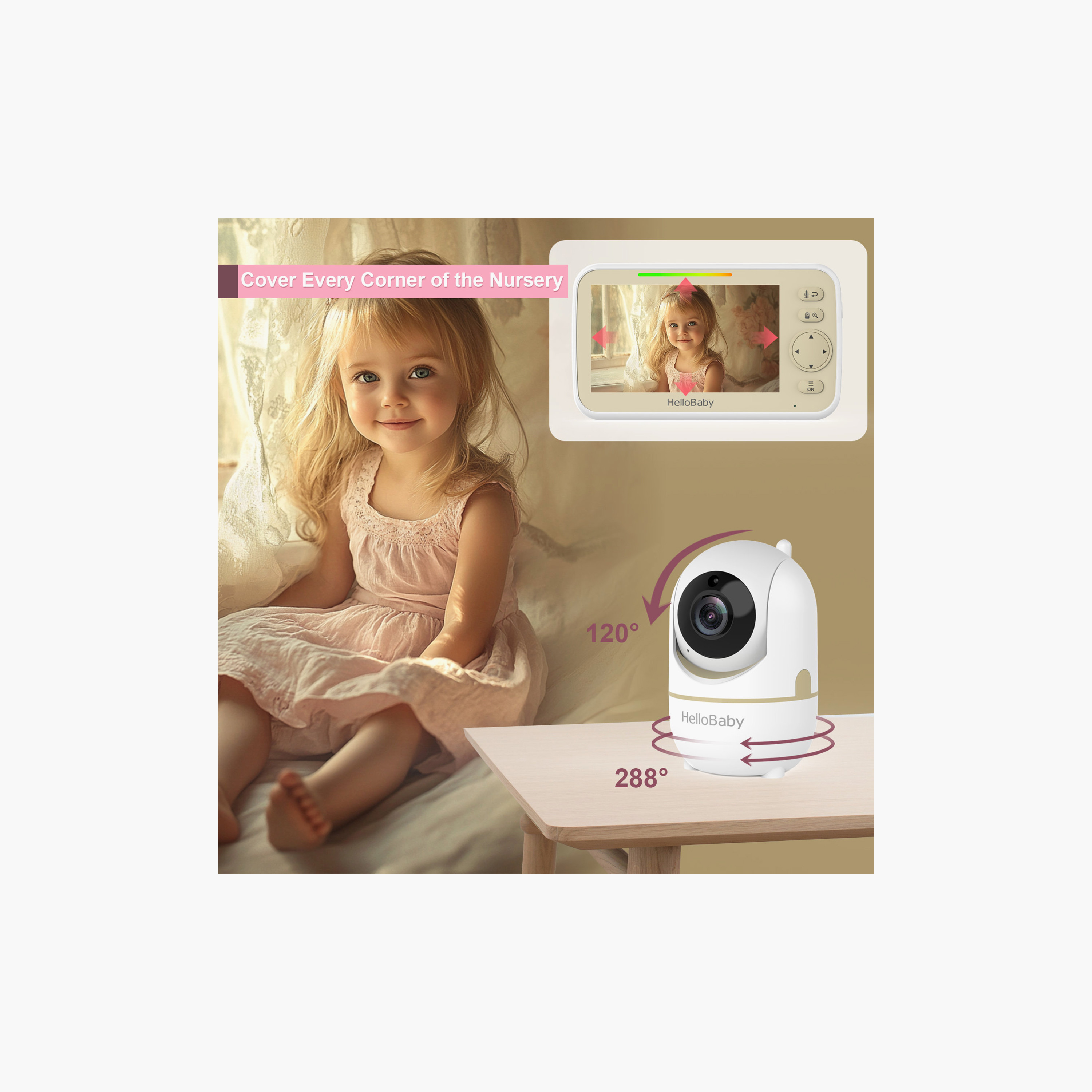 HelloBaby 5 inch LCD Video Baby Monitor with Remote Pan - Gold Limited Edition-baby-healthandsafety-babymonitors-image-6