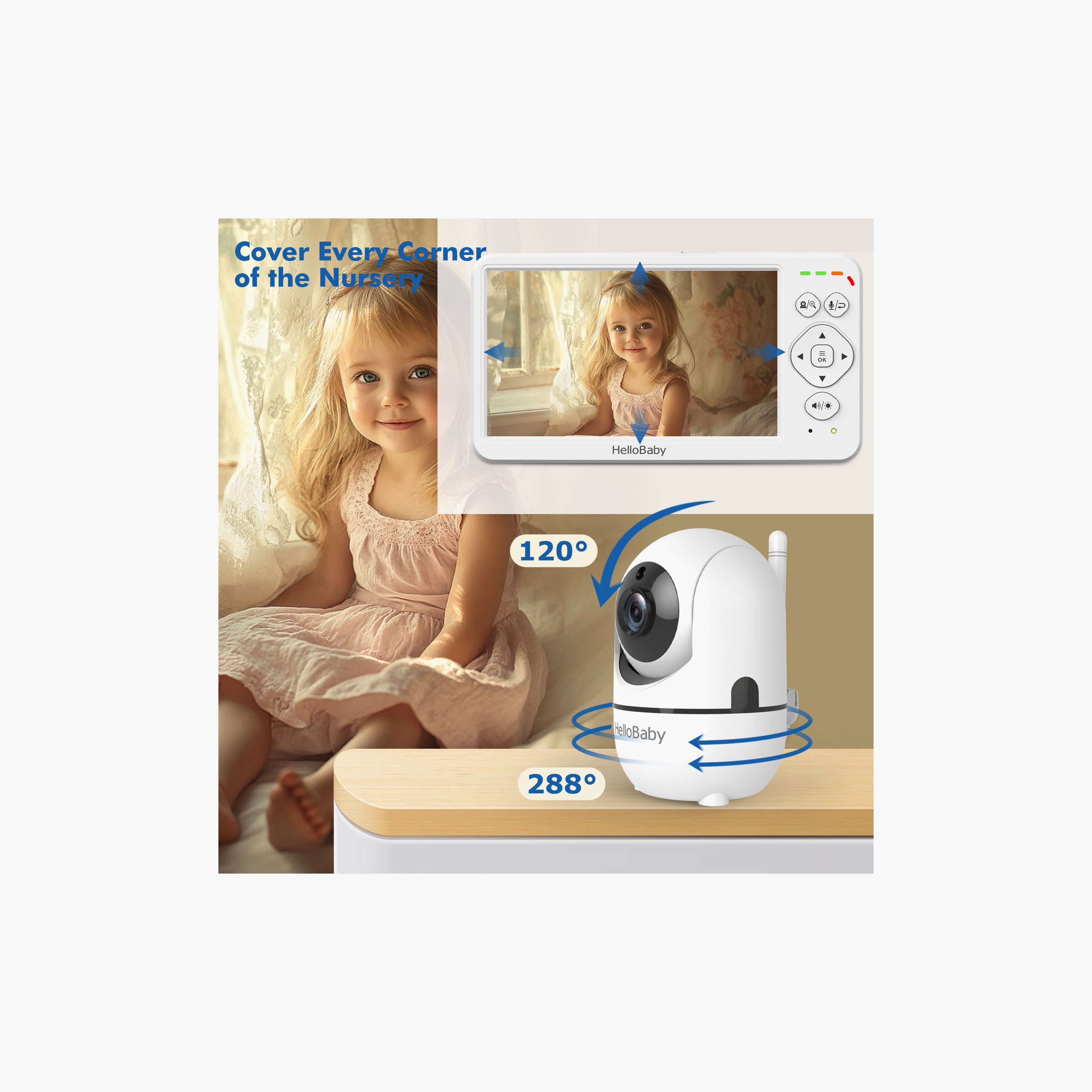 HelloBaby -  World's 1st  6-inch IPS LCD Video Baby Monitor w/ Remote Pan, Tilt & Zoom, 1000 ft, Night Vision-baby-healthandsafety-babymonitors-image-8