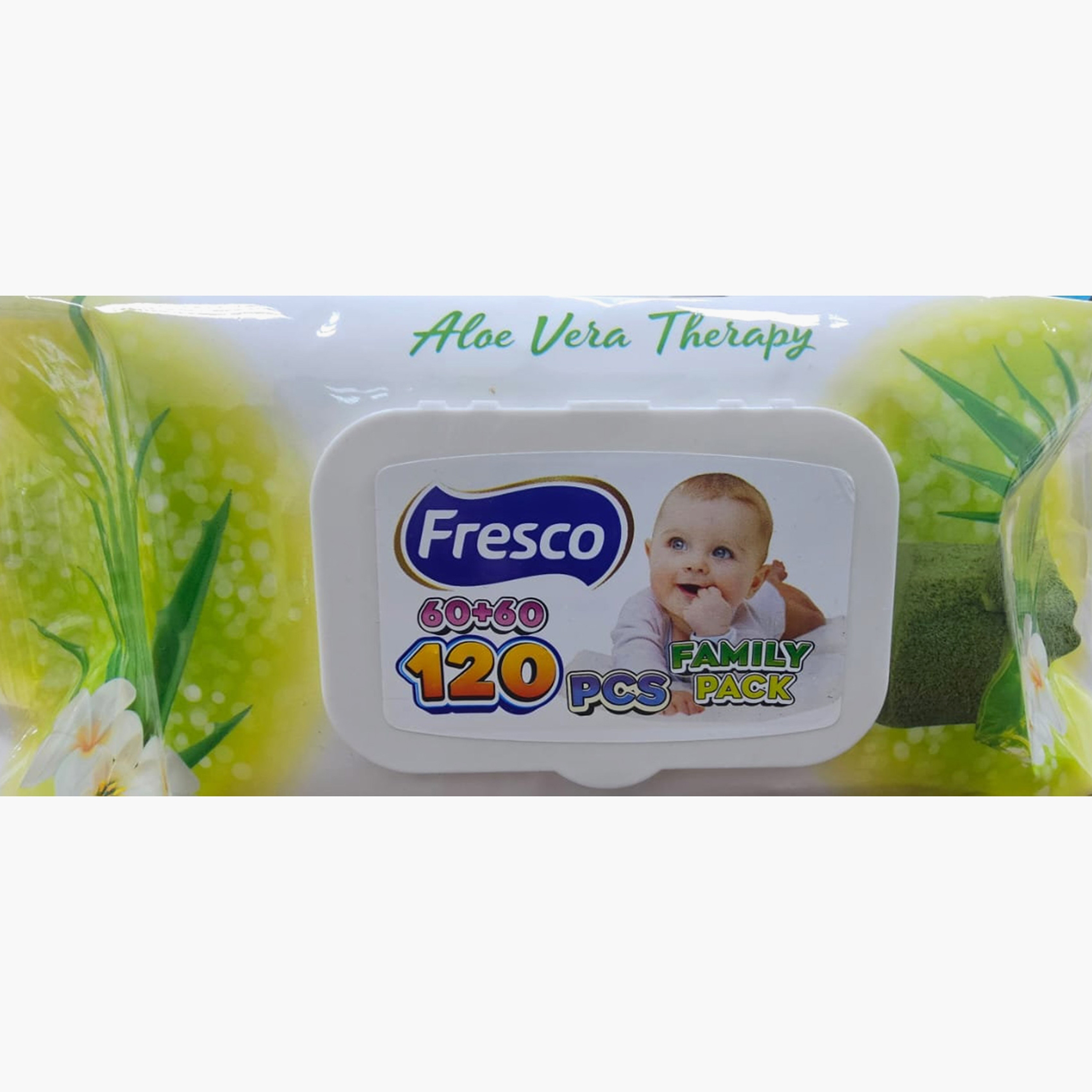 مناديل مبللة فريسكو، 120 قطعة، بخلاصة الألوفيرا العلاجية-baby-diapering-babywipes-image-2