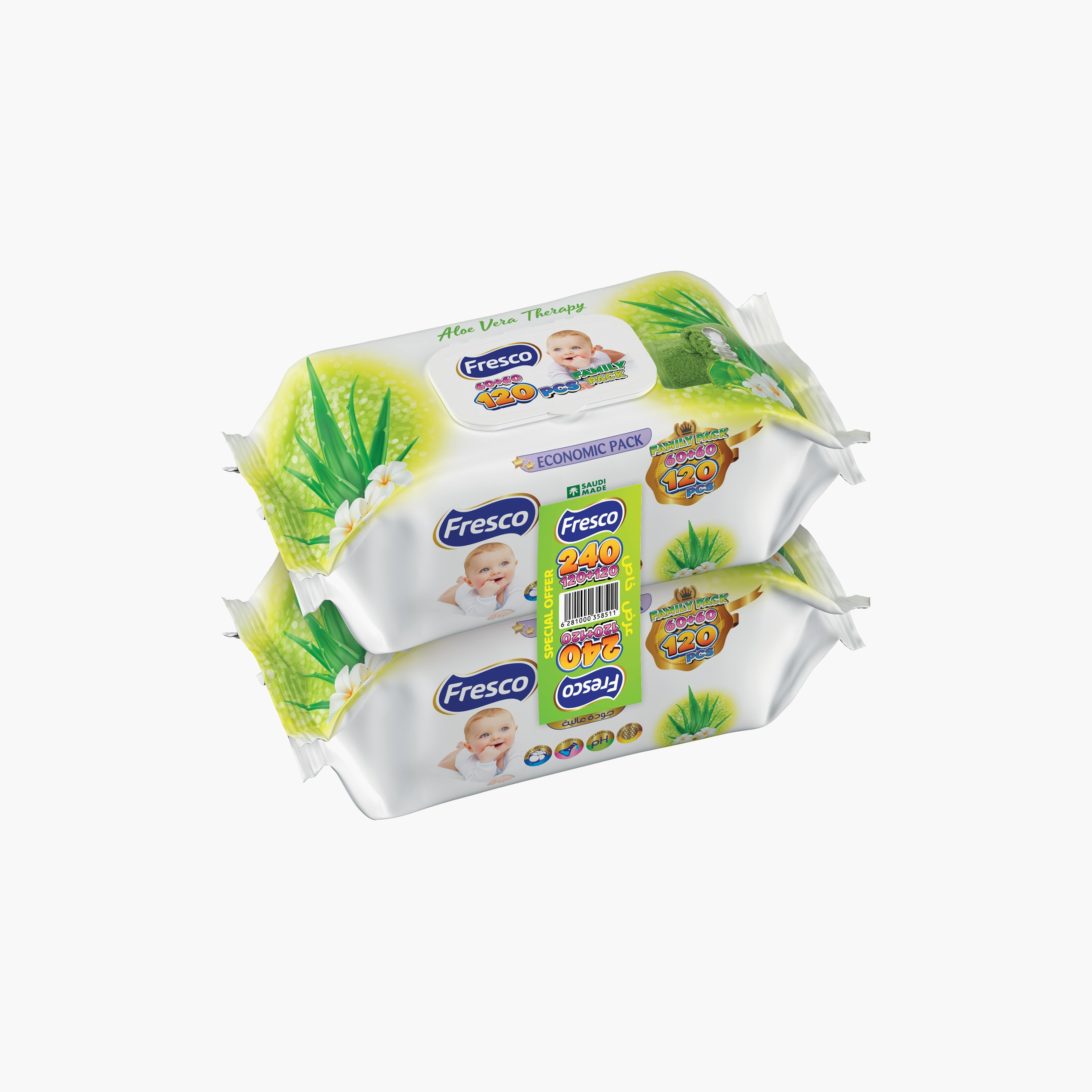 Fresco Pack of 2 Aloe Vera Therapy Wet Wipes, 240-Pieces-baby-diapering-babywipes-image-1