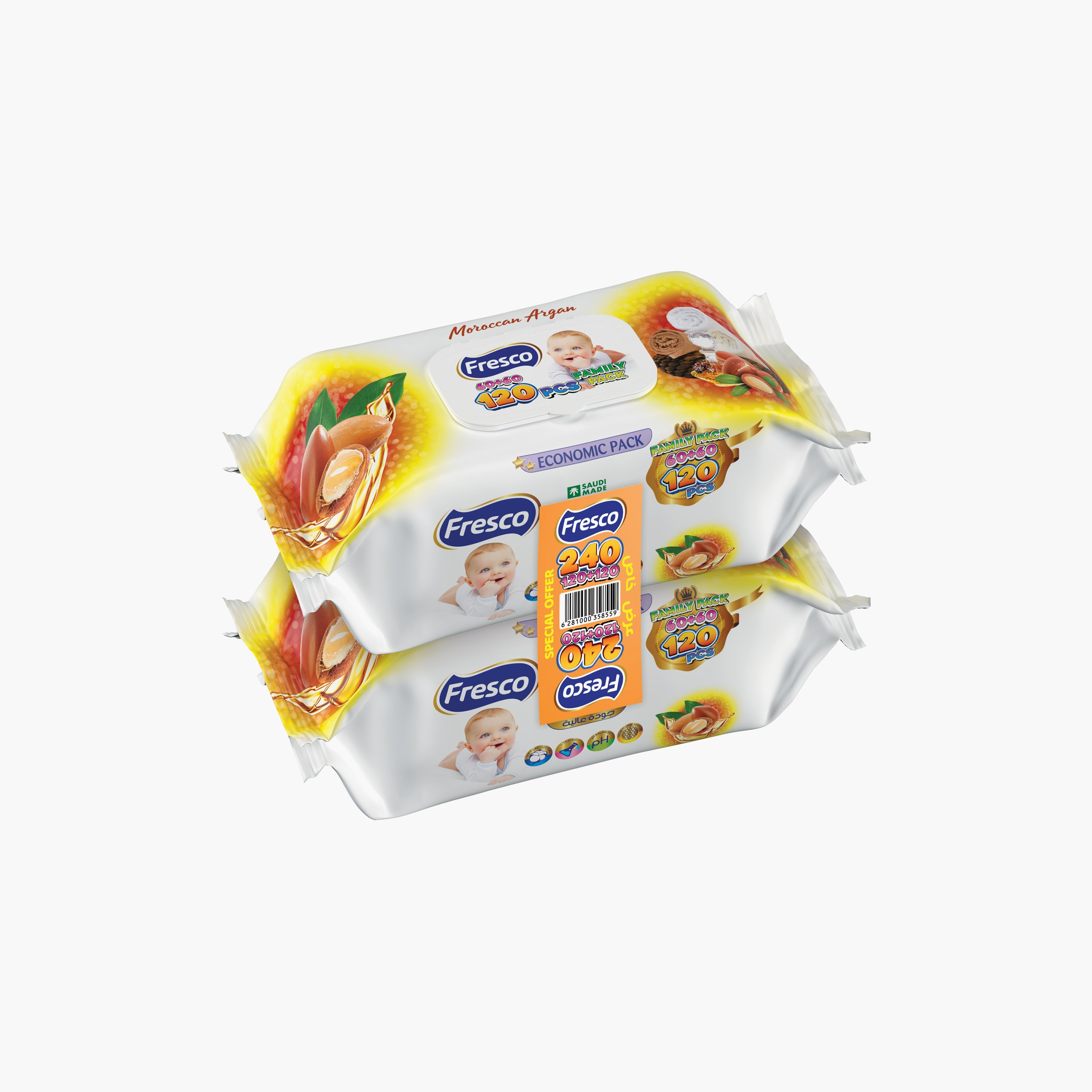Fresco Pack of 2 Moroccan Argan Wet Wipes, 240-Pieces-baby-diapering-babywipes-image-1
