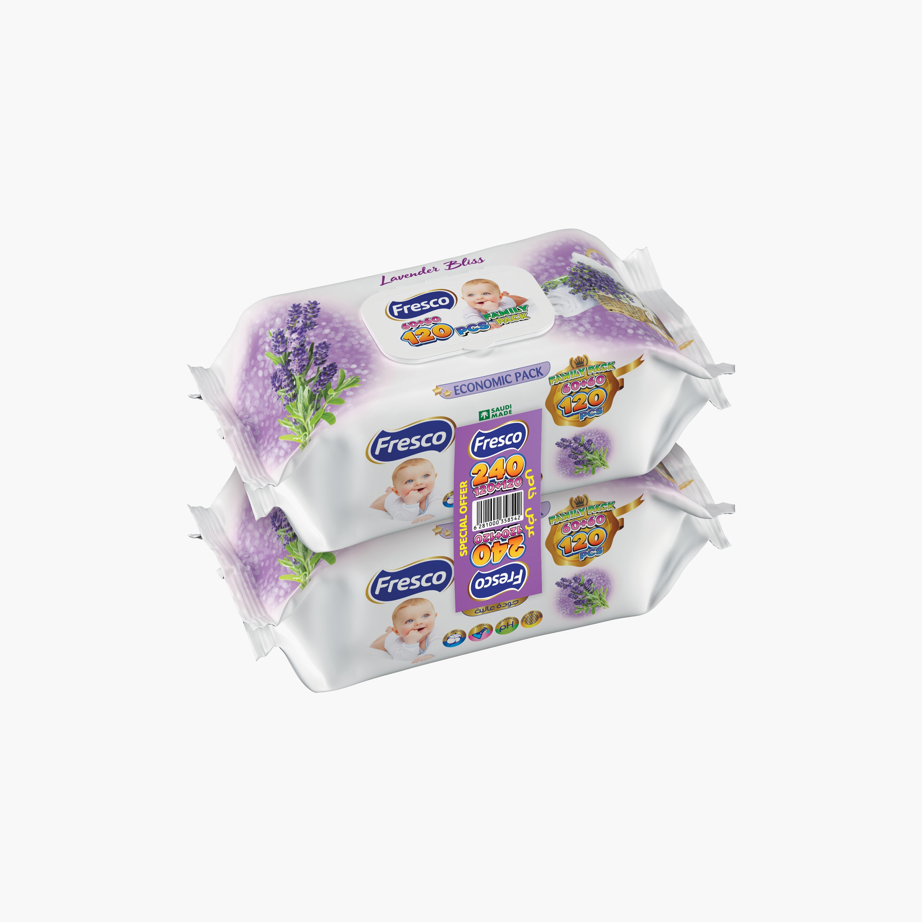 Fresco Pack of 2 Lavender Bliss Wet Wipes, 240-Pieces-baby-diapering-babywipes-image-1
