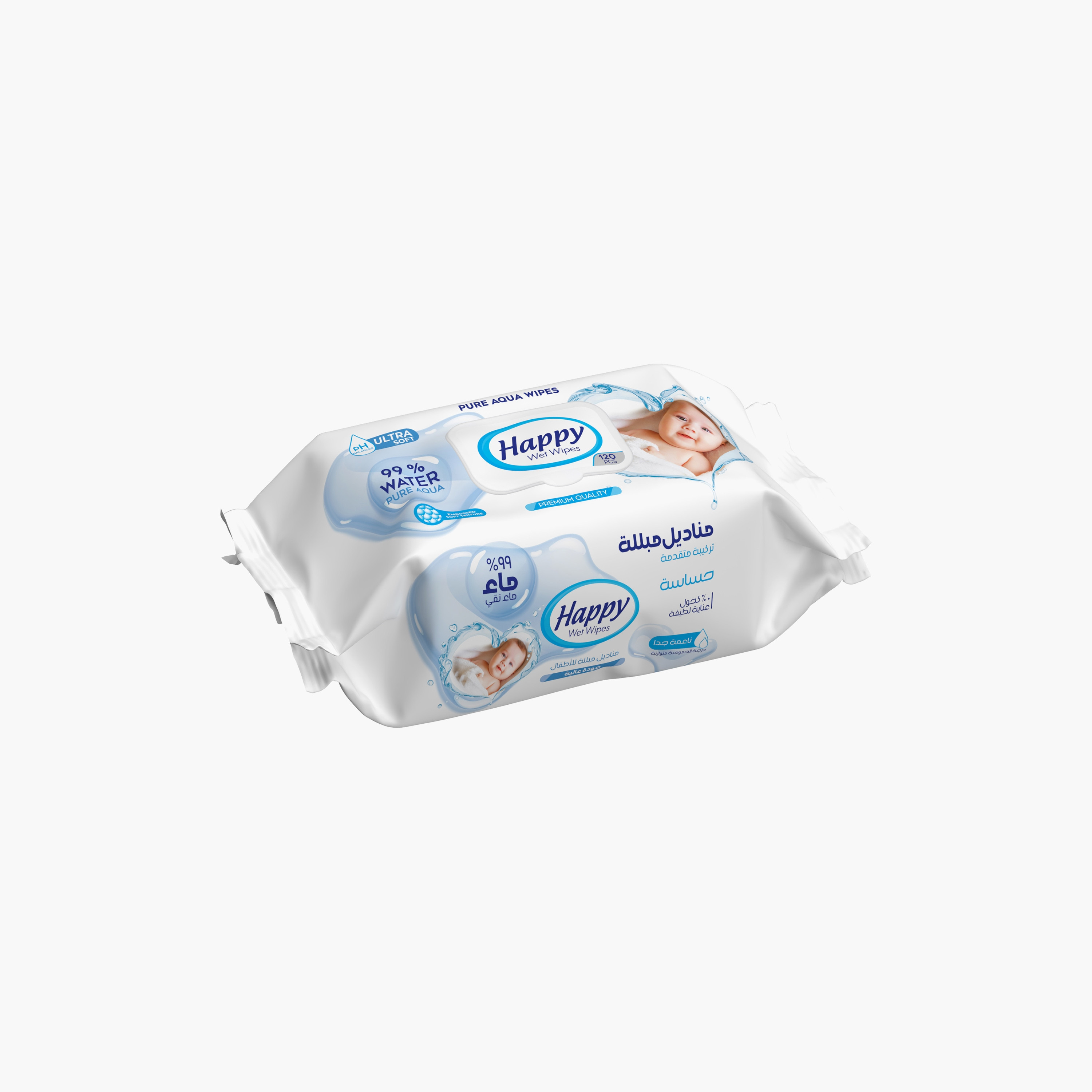 مناديل مبللة هابي، 120 قطعة، بخلاصة الماء النقي-baby-diapering-babywipes-image-1