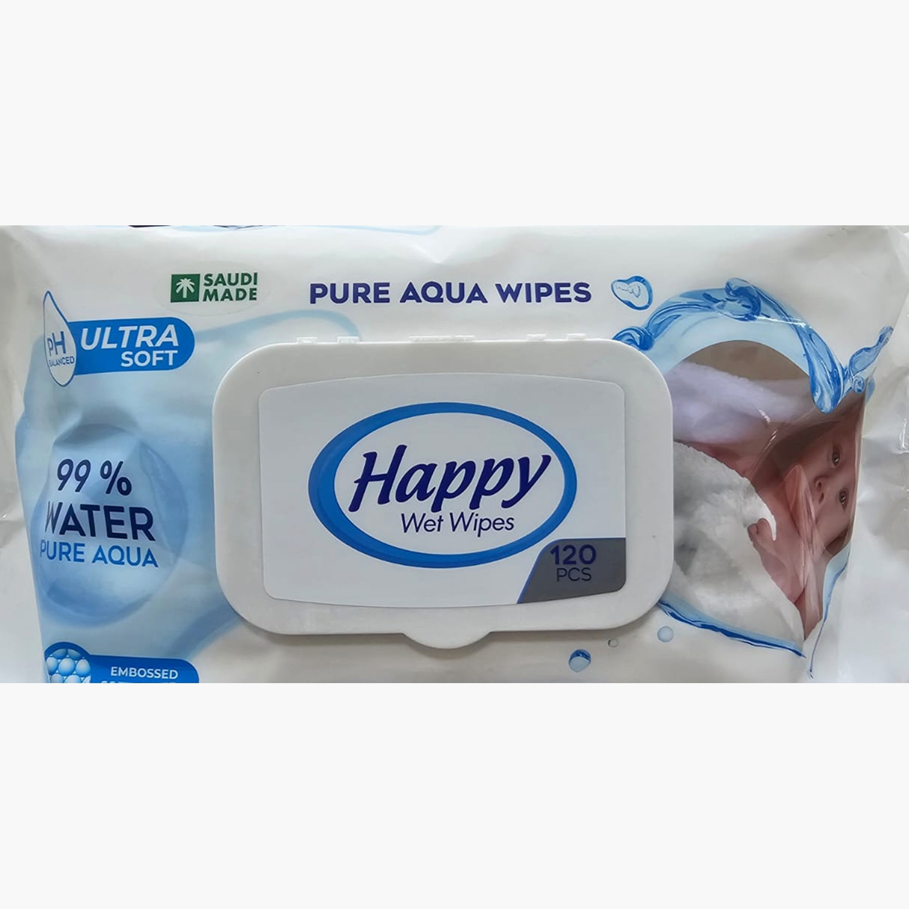 مناديل مبللة هابي، 120 قطعة، بخلاصة الماء النقي-baby-diapering-babywipes-image-4