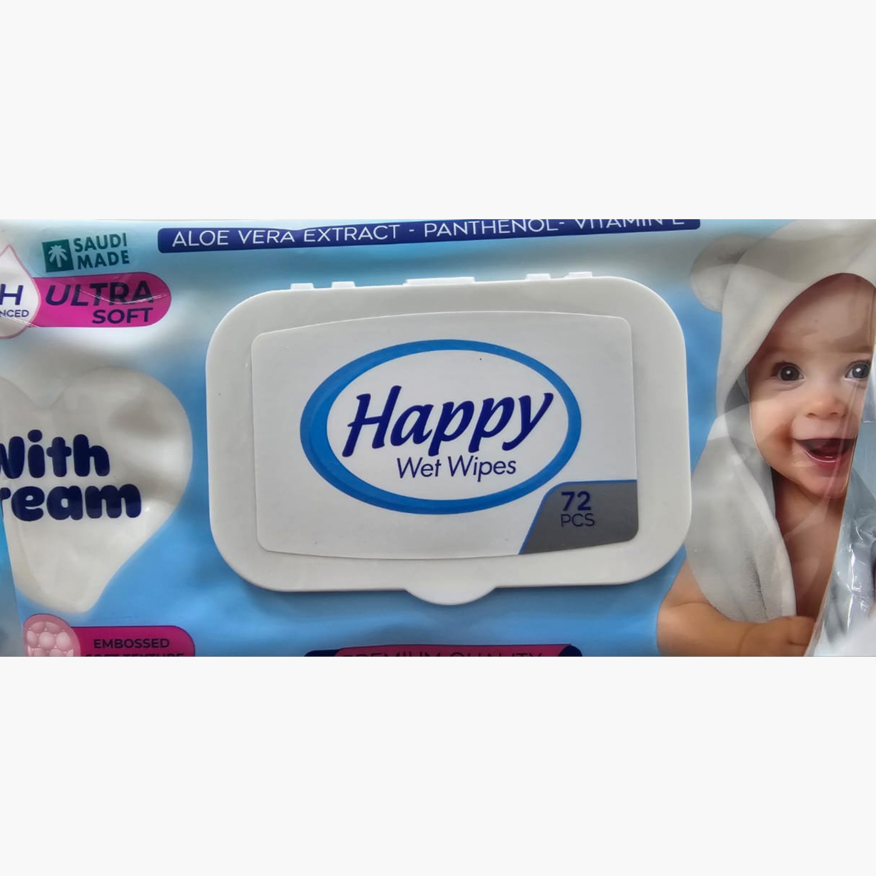 مناديل مبللة هابي، 72 قطعة، فائقة النعومة بالألوفيرا والكريم-baby-diapering-babywipes-image-4