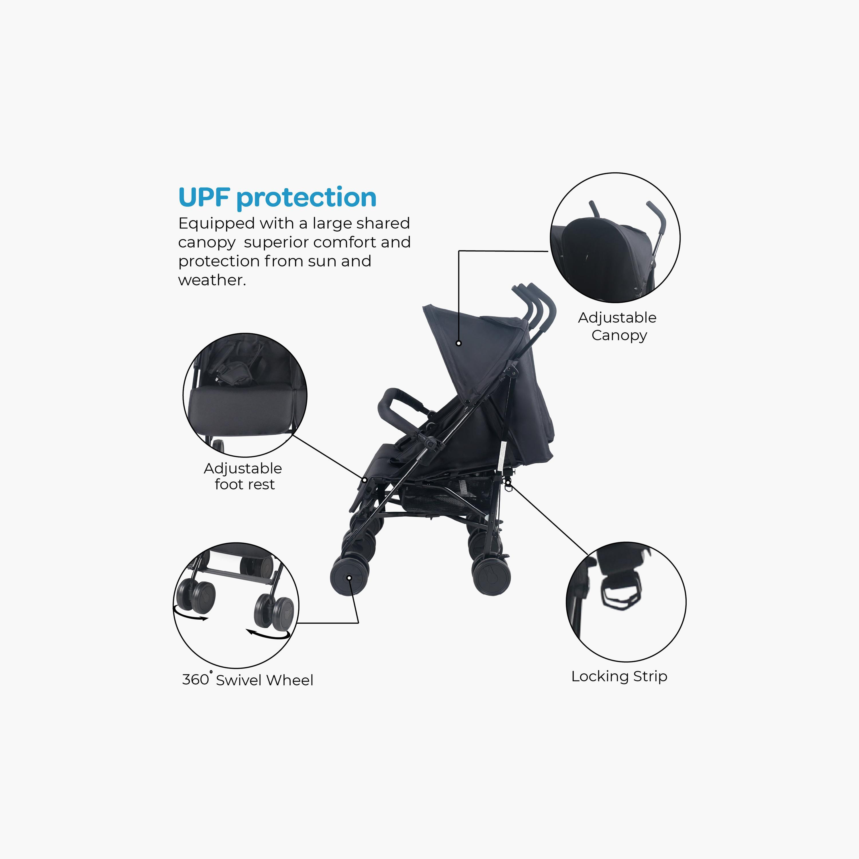 Moon Twinnzi Side By Side Duo Tandem Stroller For Twins - 0-3 Years- 15 kg Per Seat-baby-gear-strollersandprams-strollers-image-6