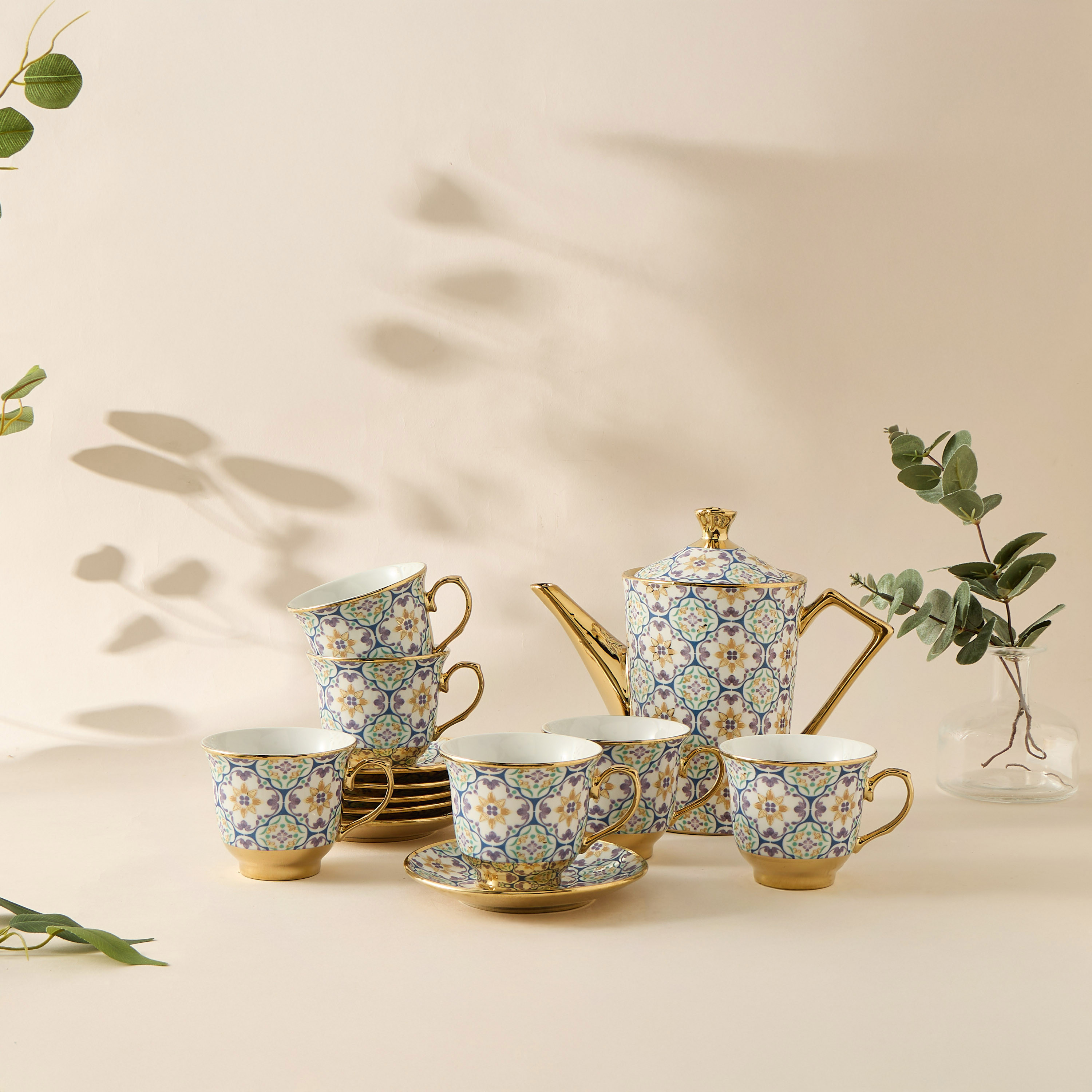 Mosaica 13-Piece Porcelain Cup and Saucer Set - 220 ml-household-dining-teaandcoffee-teaandcoffeesets-image-1