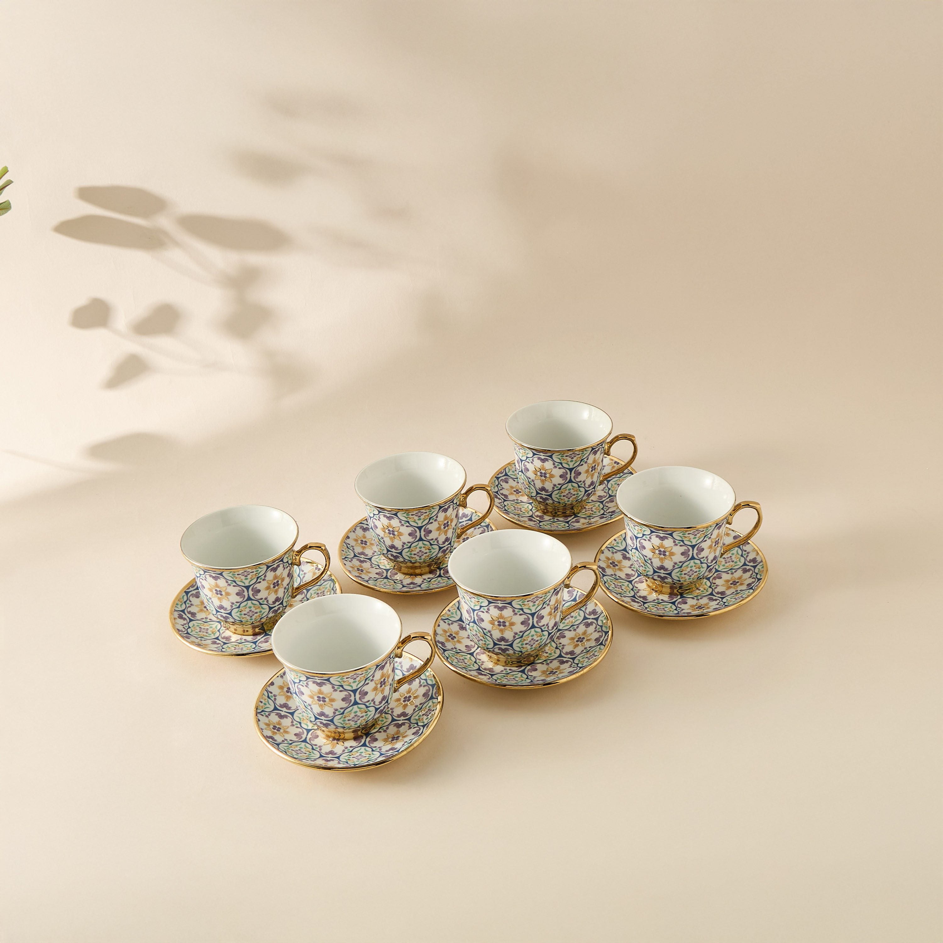 Mosaica 13-Piece Porcelain Cup and Saucer Set - 220 ml-household-dining-teaandcoffee-teaandcoffeesets-image-2