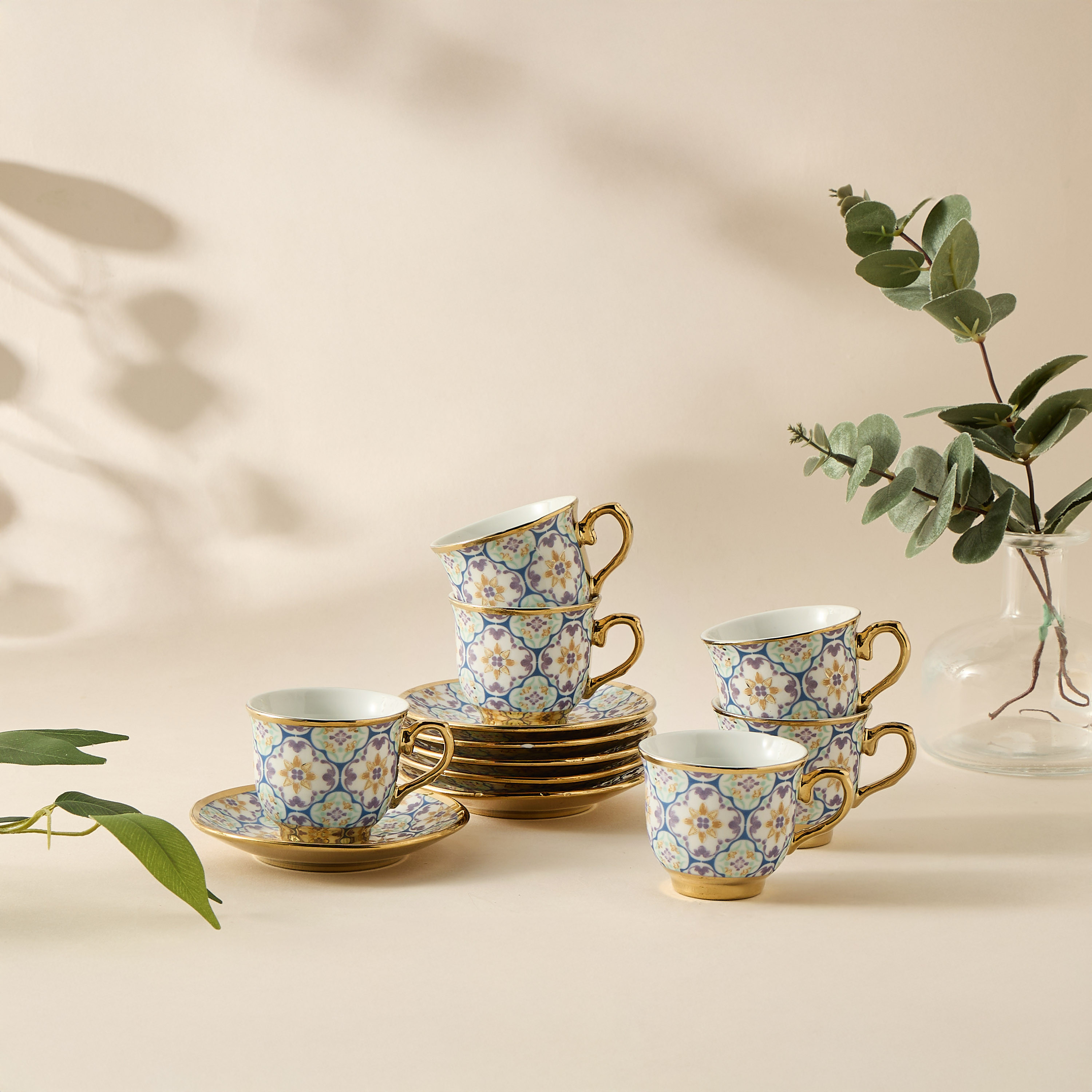 Mosaica 12-Piece Printed Cup and Saucer Set-household-dining-teaandcoffee-teaandcoffeesets-image-1