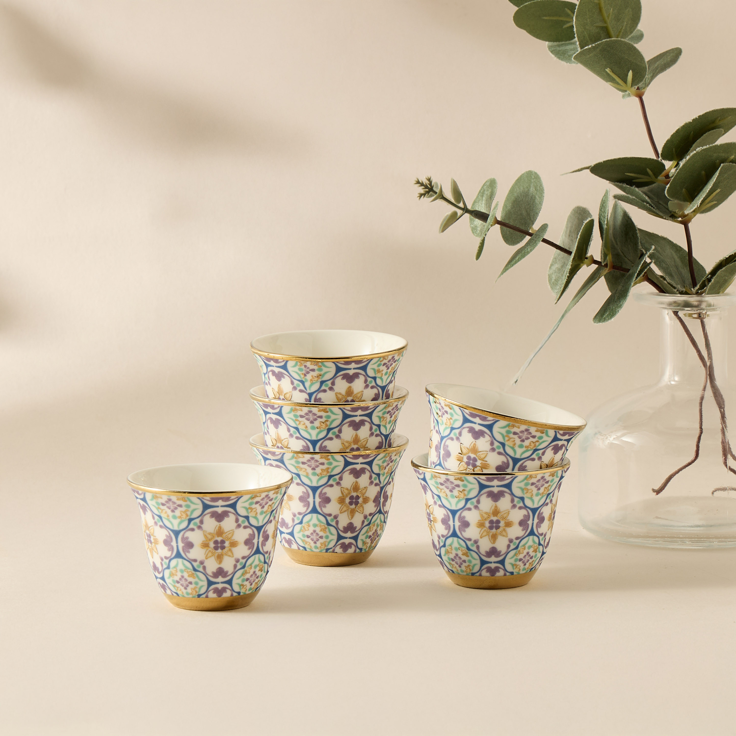 Mosaica 6-Piece Bone China Kahwa Cup Set - 80 ml-household-dining-teaandcoffee-teaandcoffeesets-image-1