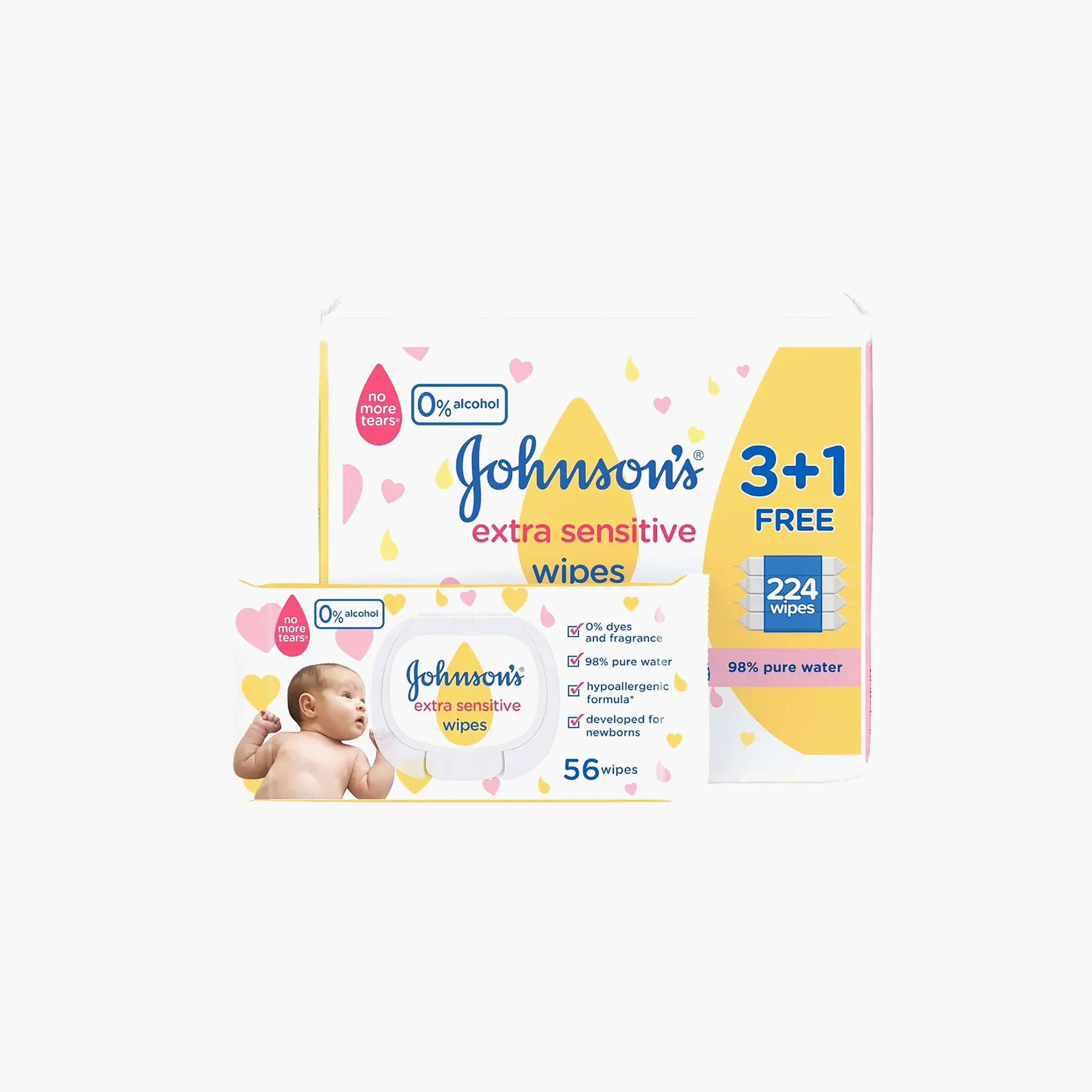 Johnson's 224-Piece Extra Sensitive Wipes - Pack of 3 + 1 Free-baby-bathandcare-wipes-image-2