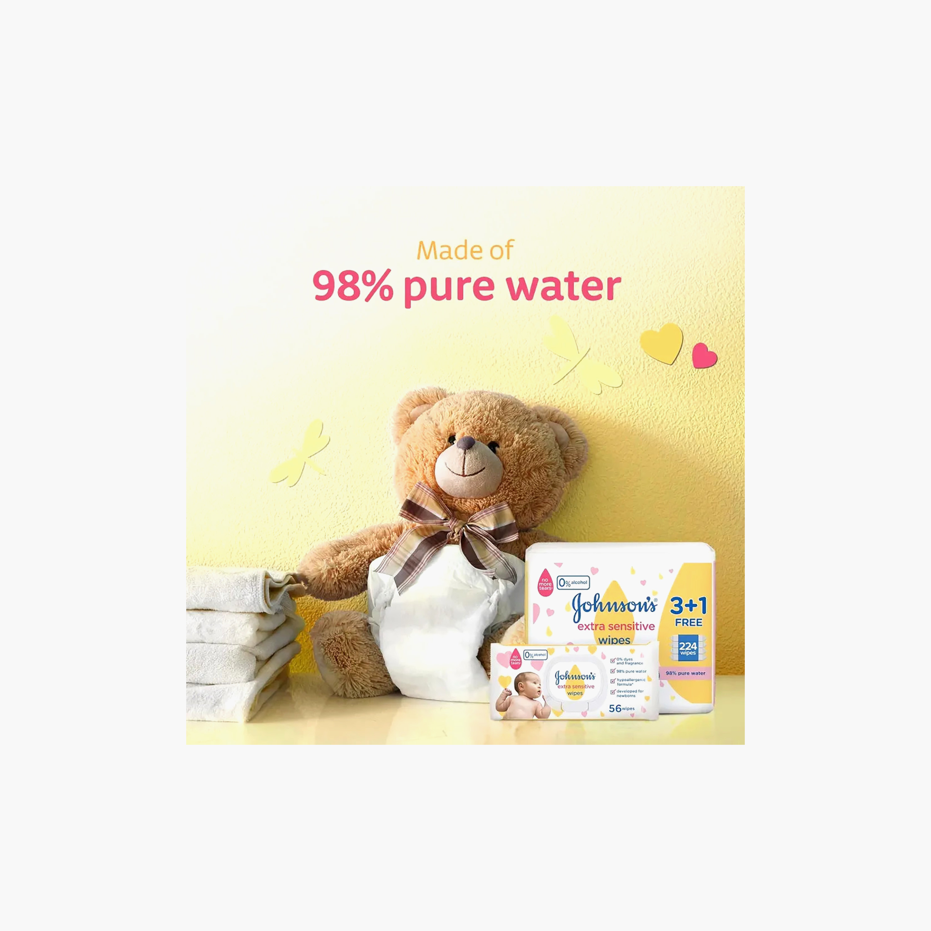 Johnson's 224-Piece Extra Sensitive Wipes - Pack of 3 + 1 Free-baby-bathandcare-wipes-image-6