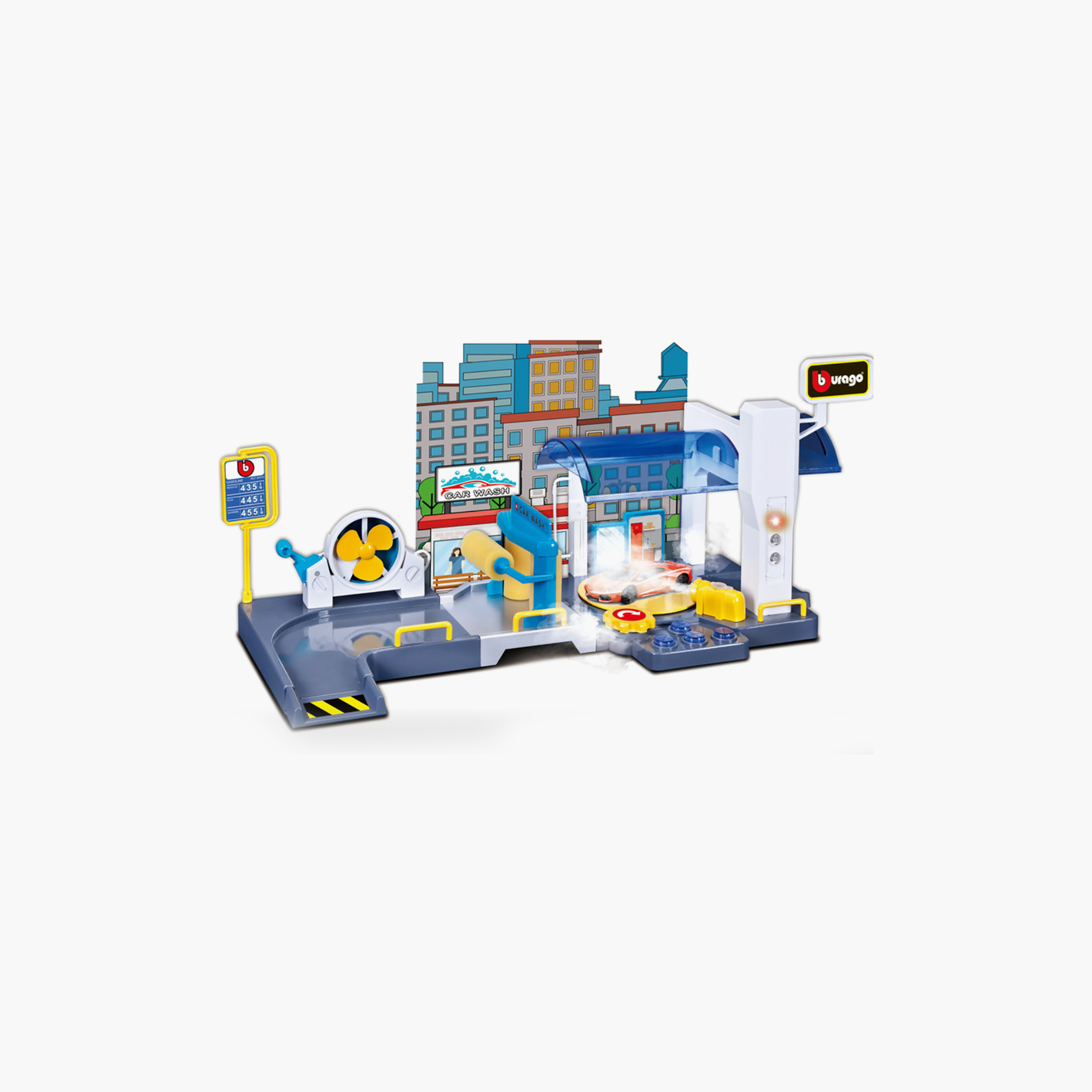 Bburago 1:43 Scale Car Wash Play Set with Car - Street Fire-toys-playvehicles-vehicleplaysets-image-1