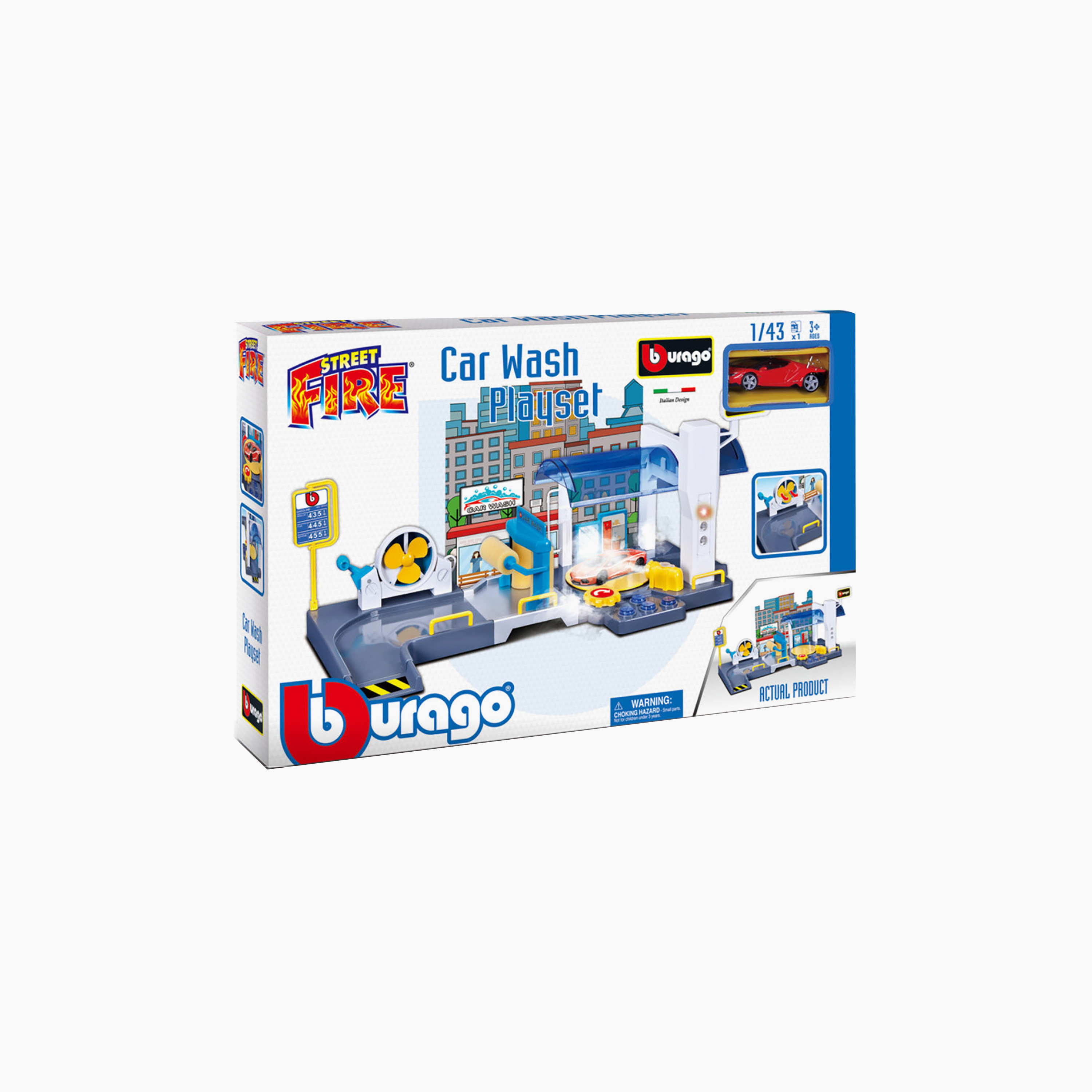 Bburago 1:43 Scale Car Wash Play Set with Car - Street Fire-toys-playvehicles-vehicleplaysets-image-3