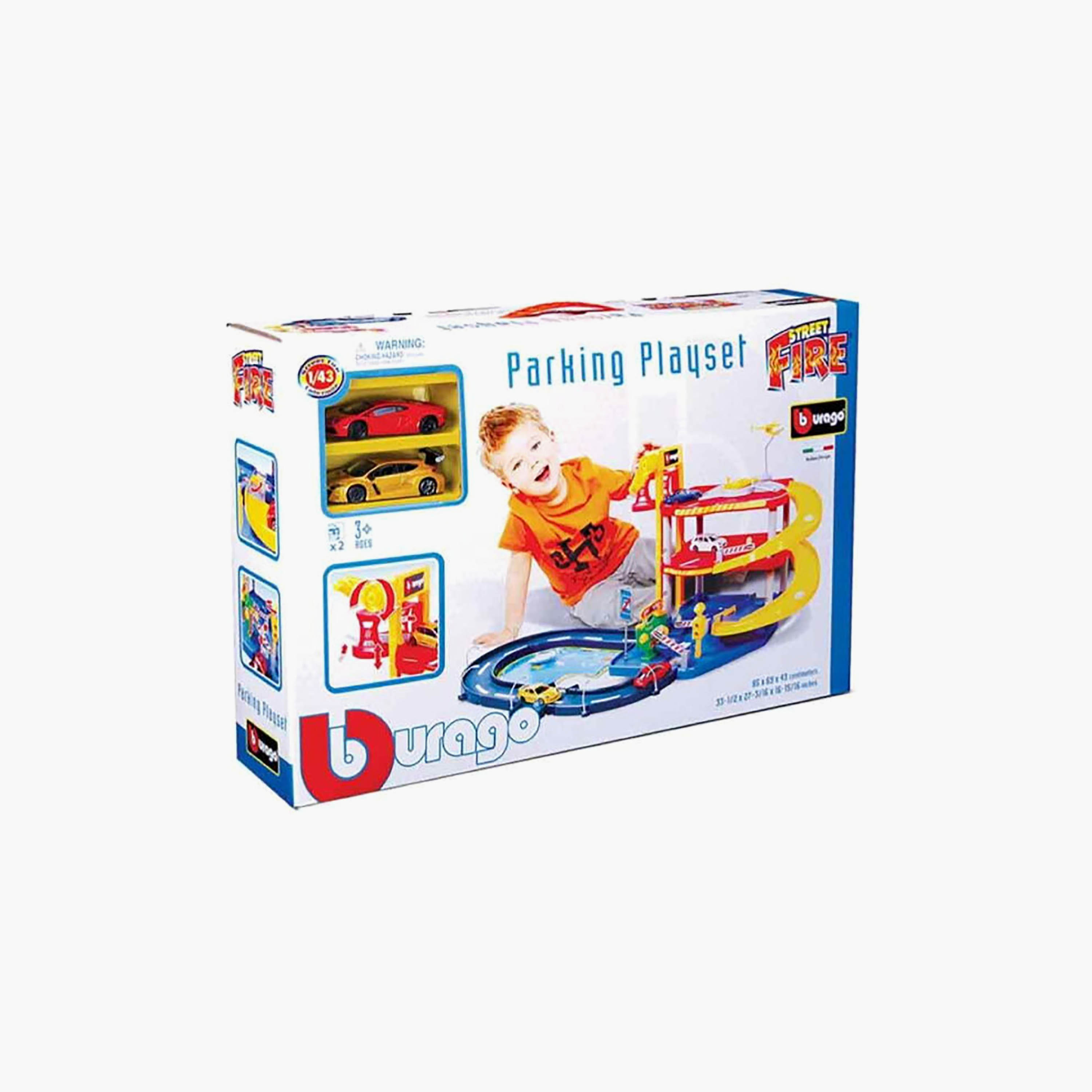 Bburago 1:43 Scale Parking Play Set with 2 Cars - Street Fire-toys-playvehicles-vehicleplaysets-image-2