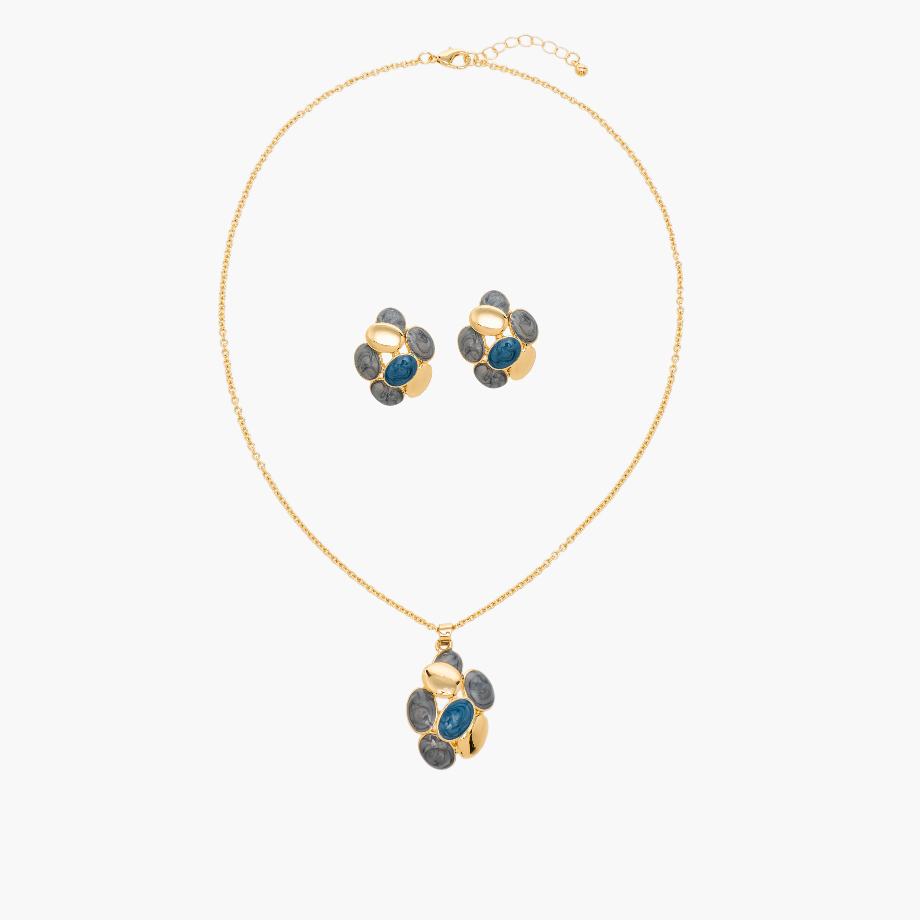 Set of 2 Gold Tone Embellished Pendant Necklace and Earrings-women-watchesandjewellery-jewellery-jewellerysets-image-1