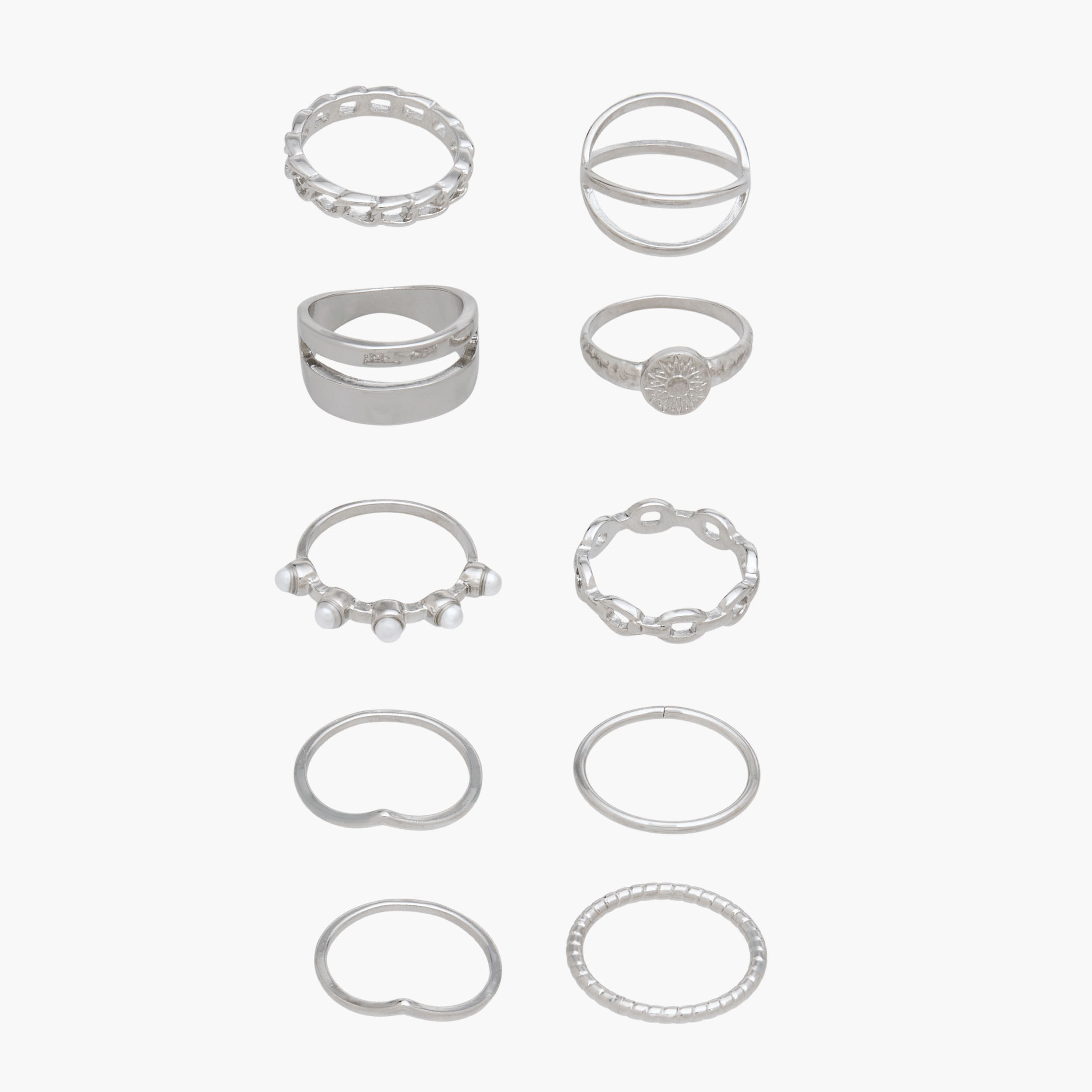 Set of 10 - Assorted Stackable Silver Tone Ring-women-watchesandjewellery-jewellery-rings-image-1