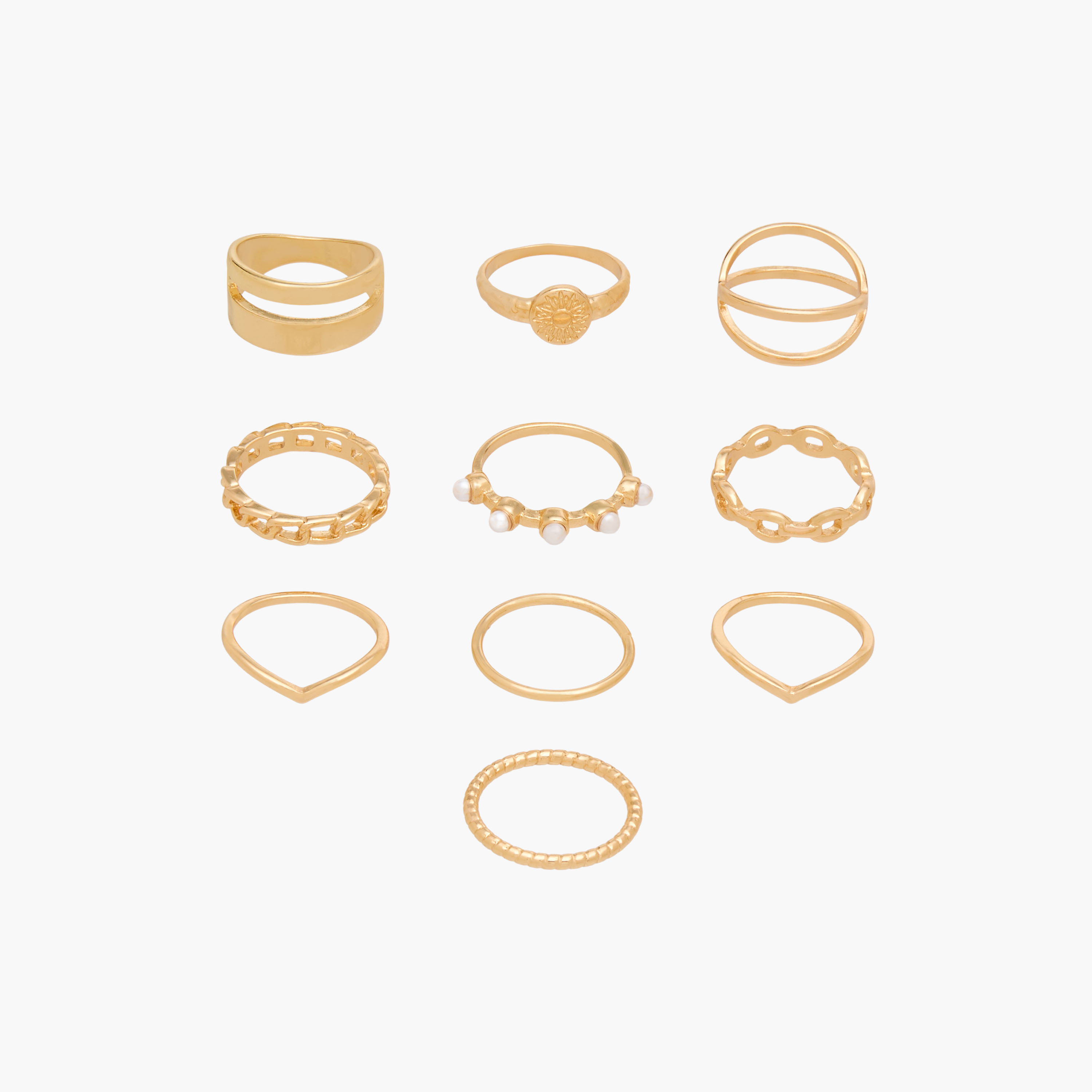 Set of 10 - Assorted Stackable Gold Tone Ring-women-watchesandjewellery-jewellery-rings-image-1