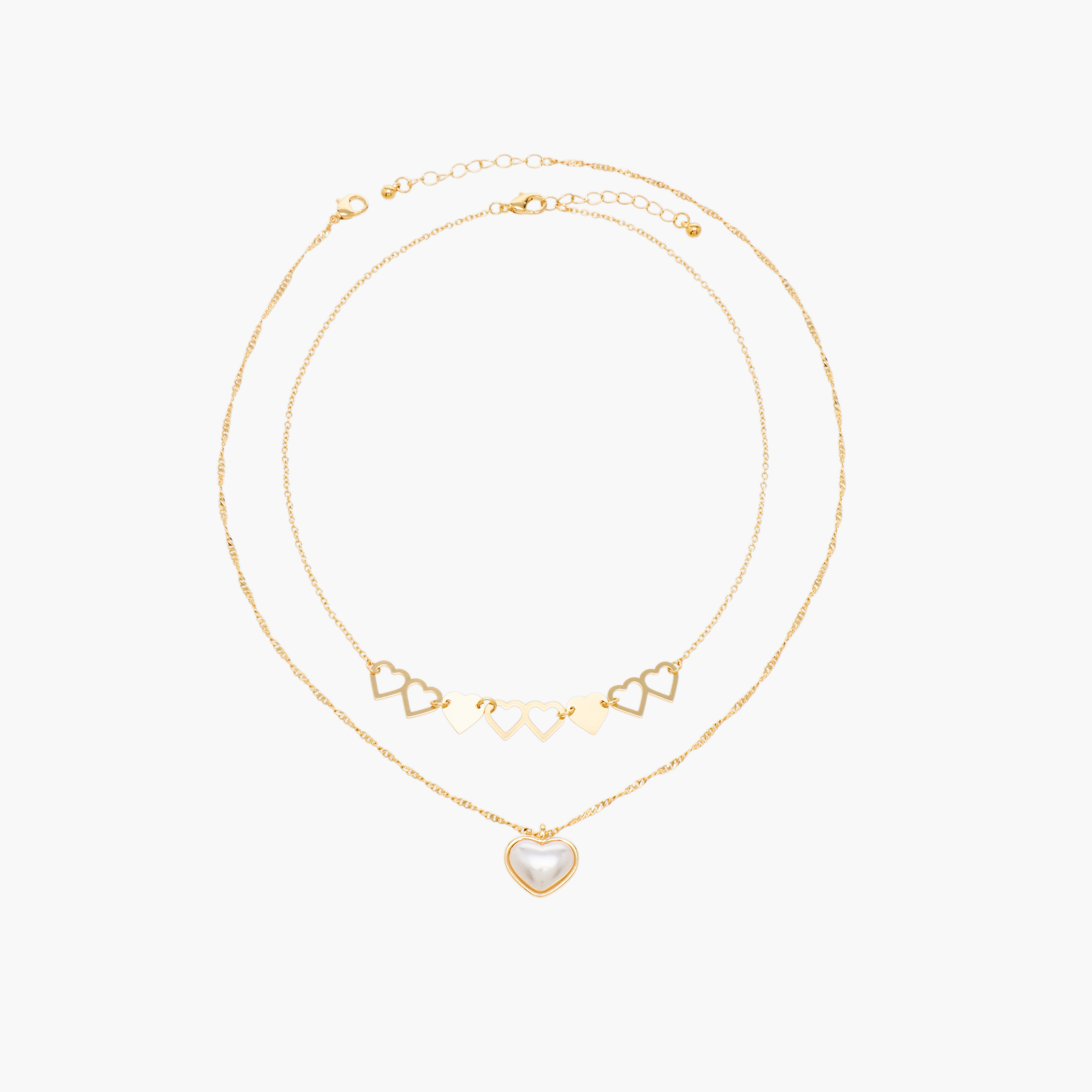 Pack of 2 Gold Tone Necklace with Heart Charm-women-watchesandjewellery-jewellery-necklacesandpendants-image-1