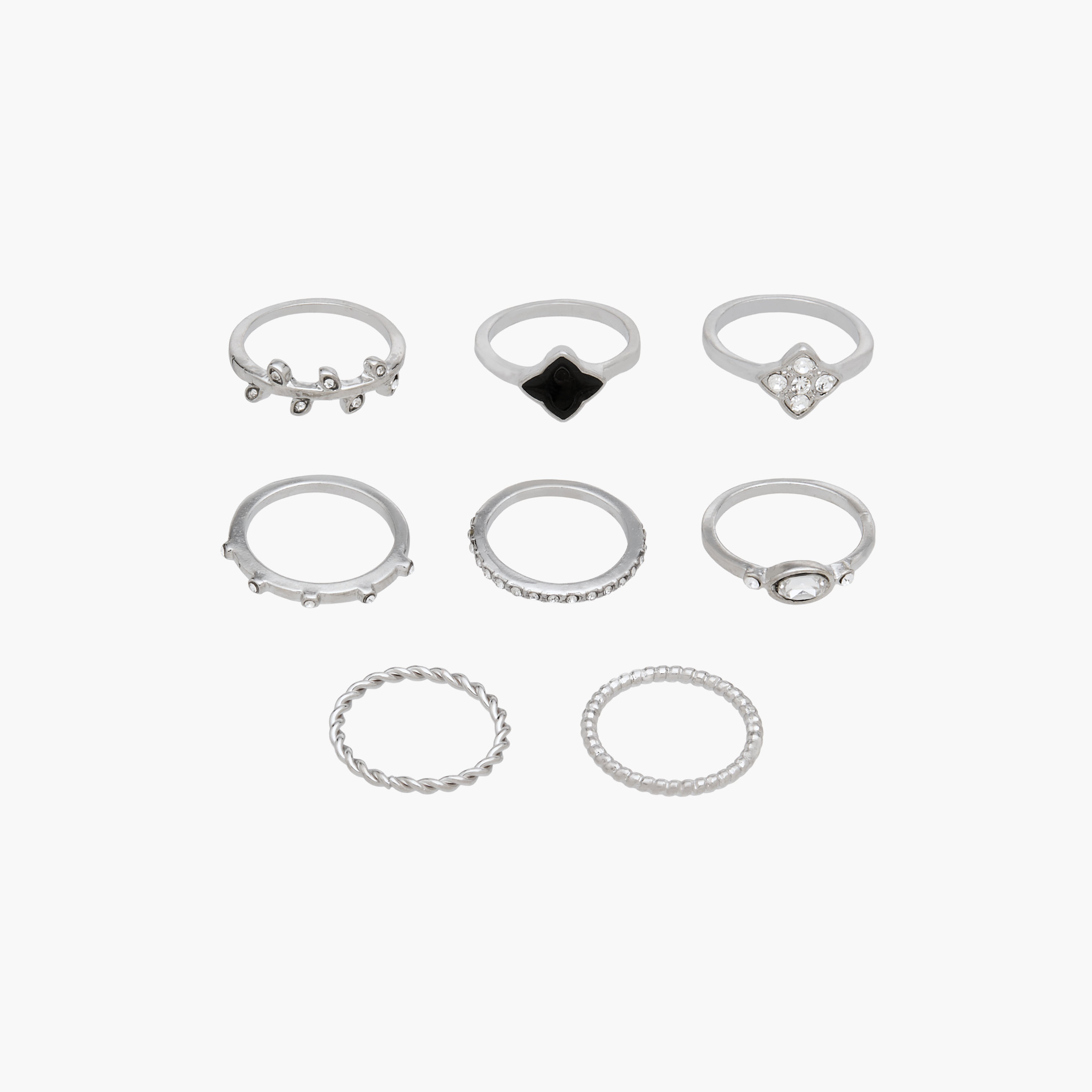 Set of 8 - Assorted Stackable Silver Tone Ring-women-watchesandjewellery-jewellery-rings-image-1