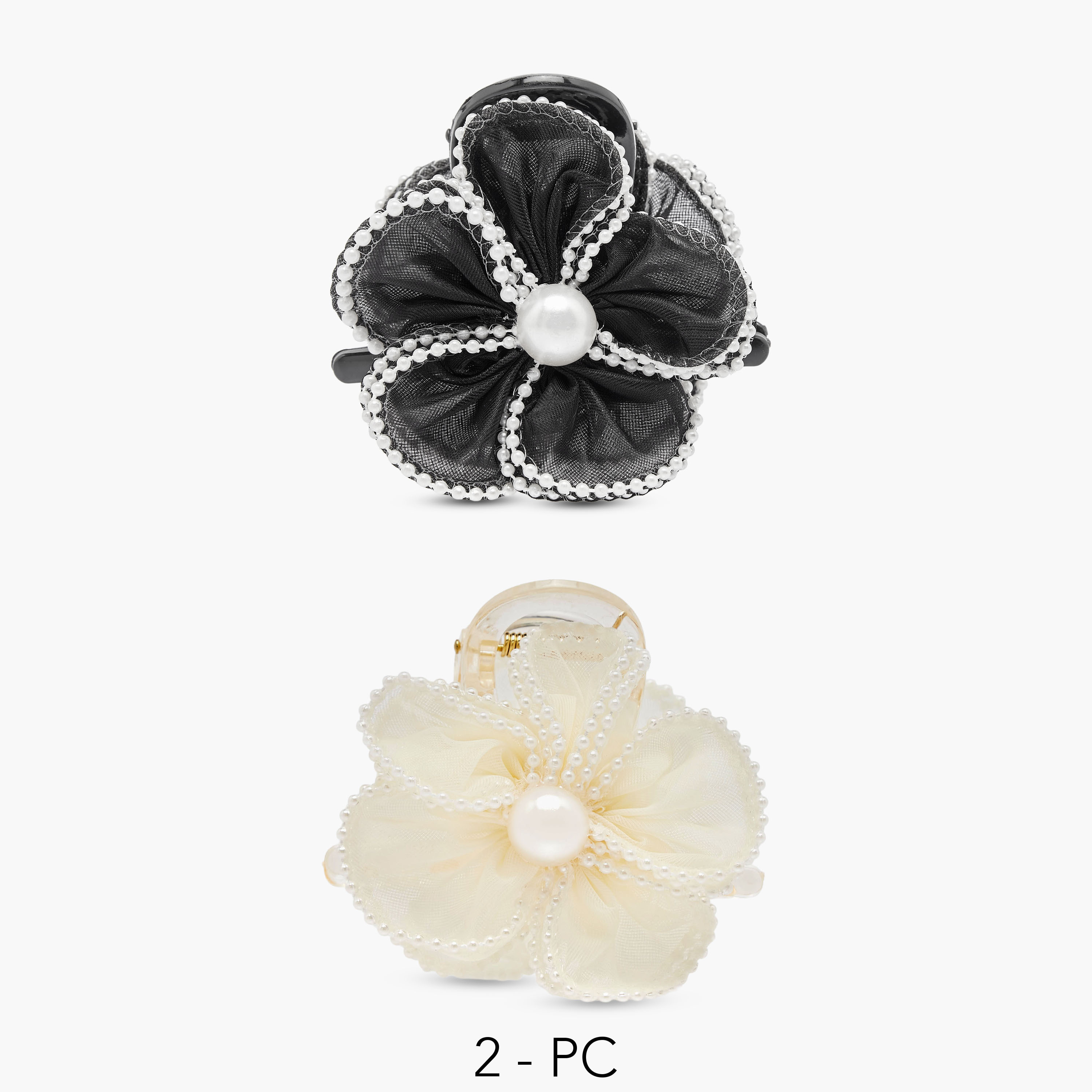مشابك شعر بتزيينات لؤلؤ وتصميم أزهار - عبوة من قطعتين-women-hairaccessories-clamps-image-1
