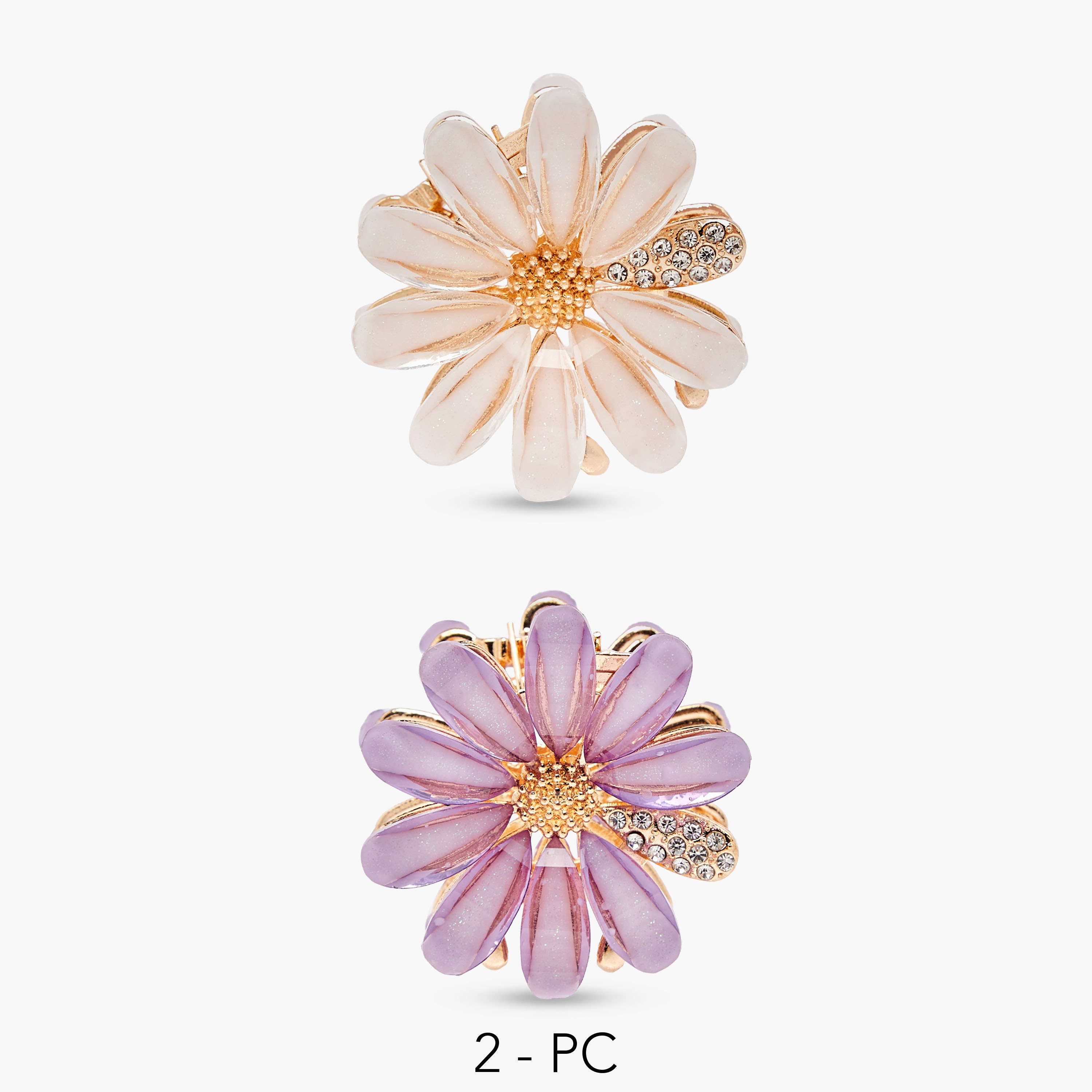Pack of 2 Floral Hair Clamp with Embellishment-women-hairaccessories-clamps-image-1