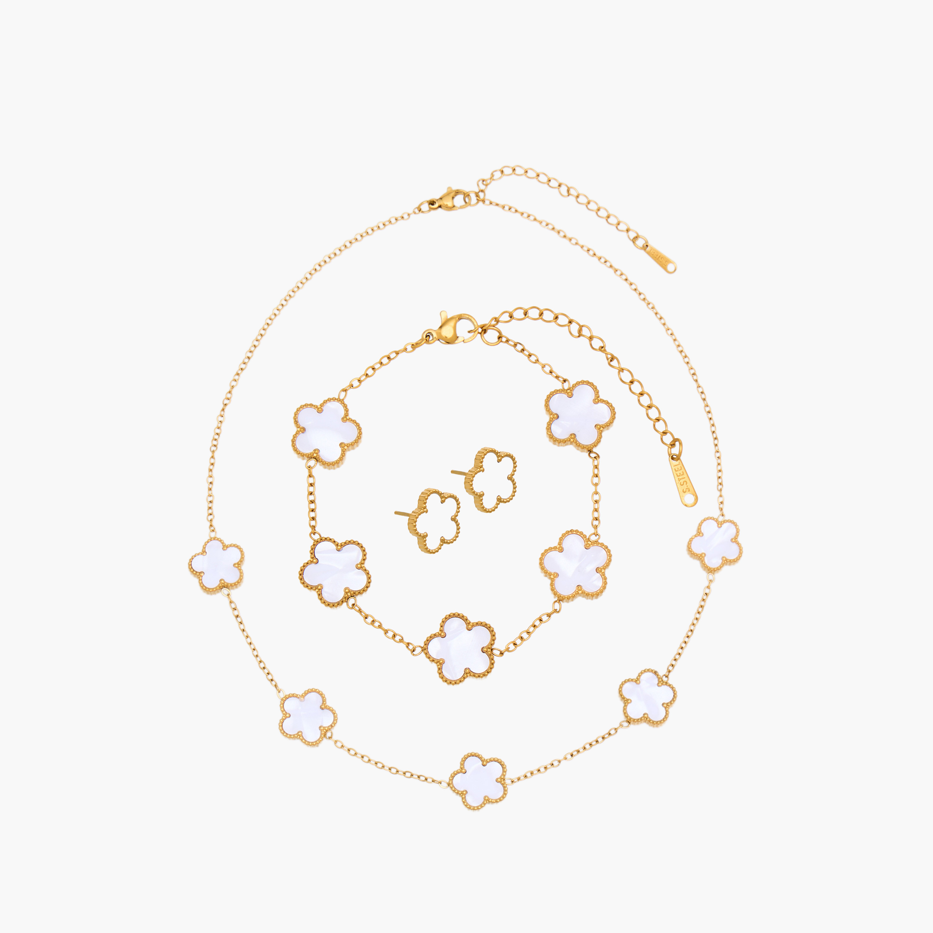 Set of 3 Clover Embellished Necklace and Earrings with Bracelet-women-watchesandjewellery-jewellery-jewellerysets-image-1