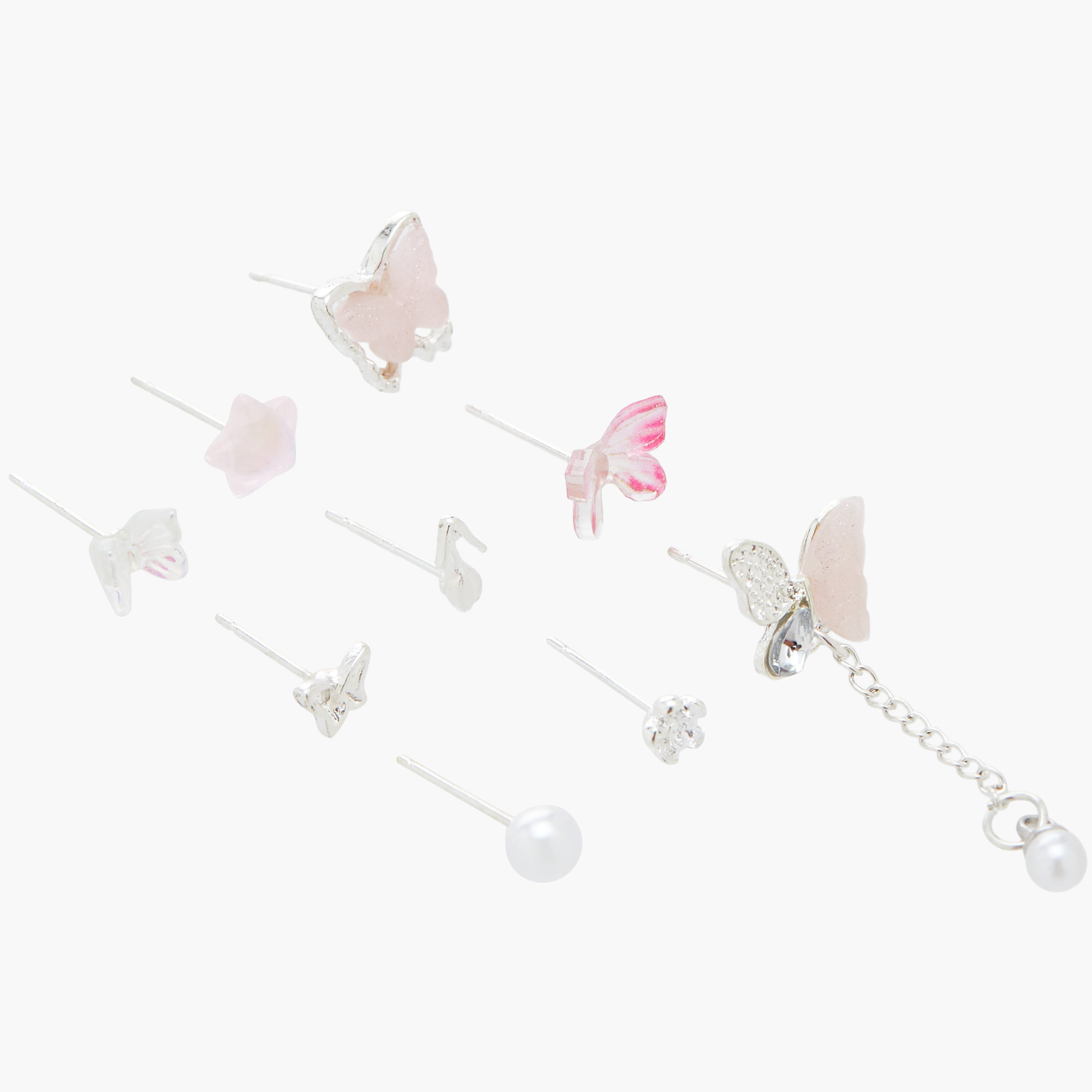 حلقان فضية اللون بتصاميم متنوعة وبمكبس إغلاق خلفي - عبوة من 9 أزواج-women-watchesandjewellery-jewellery-earrings-image-3