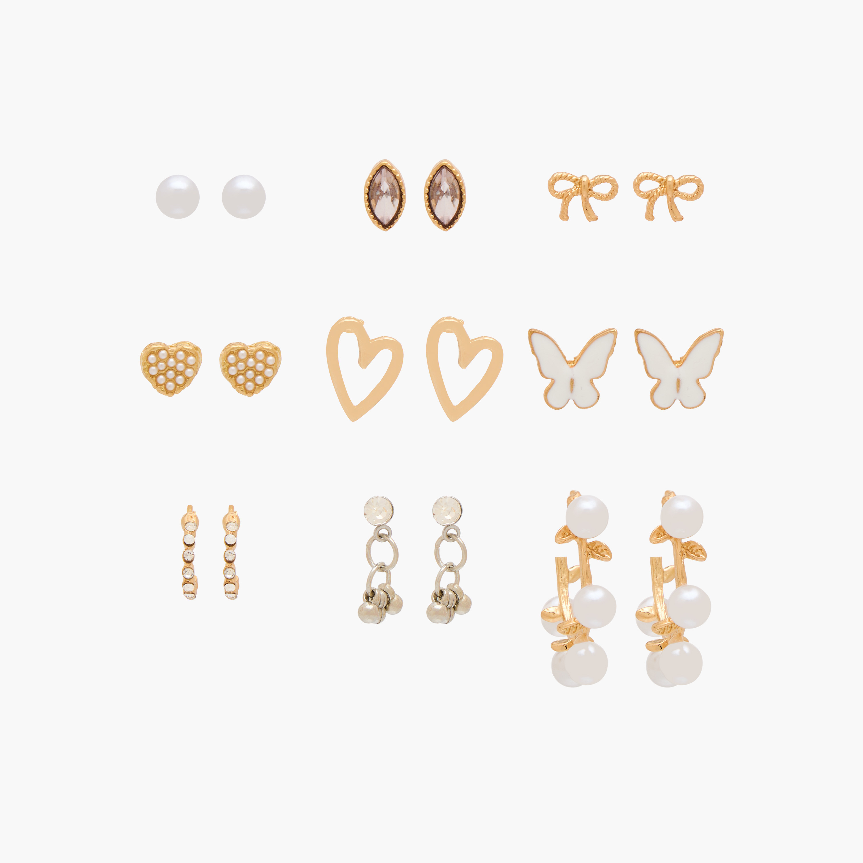 Pack of 9 Metallic Assorted Earrings with Pushback Closure-women-watchesandjewellery-jewellery-earrings-image-1