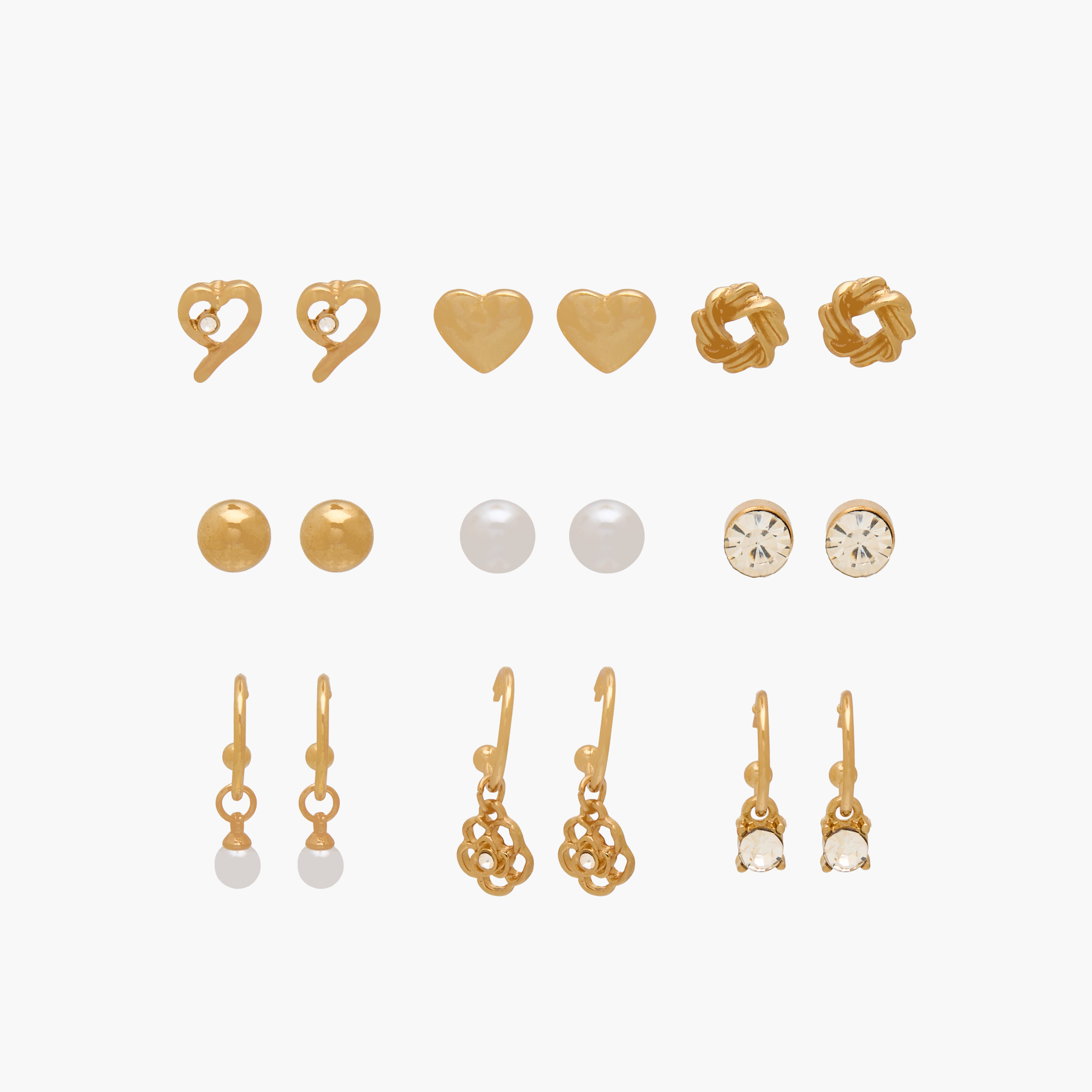 حلقان ميتاليك مزينة بمكبس إغلاق خلفي - طقم 9 أزواج-women-watchesandjewellery-jewellery-earrings-image-1