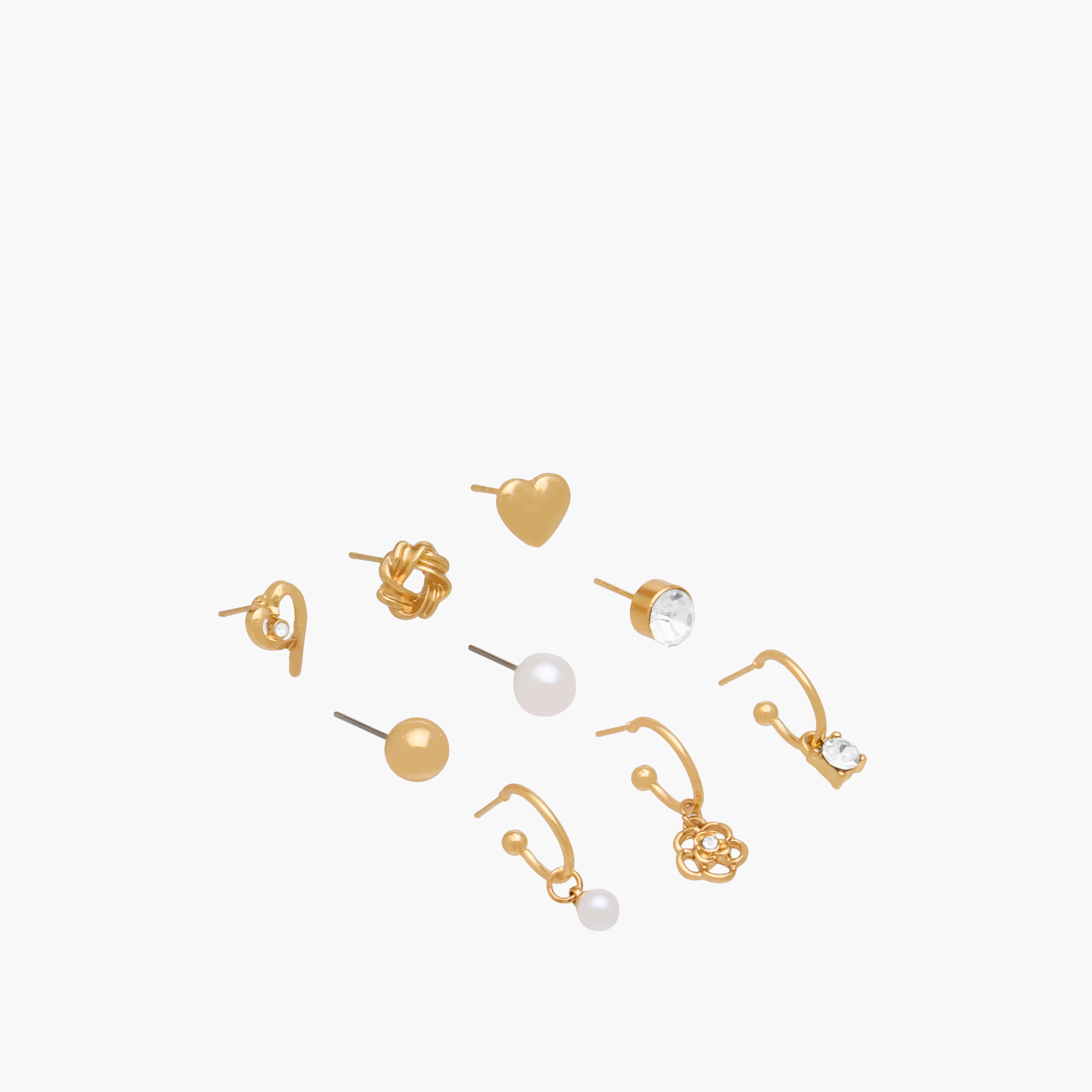 حلقان ميتاليك مزينة بمكبس إغلاق خلفي - طقم 9 أزواج-women-watchesandjewellery-jewellery-earrings-image-2