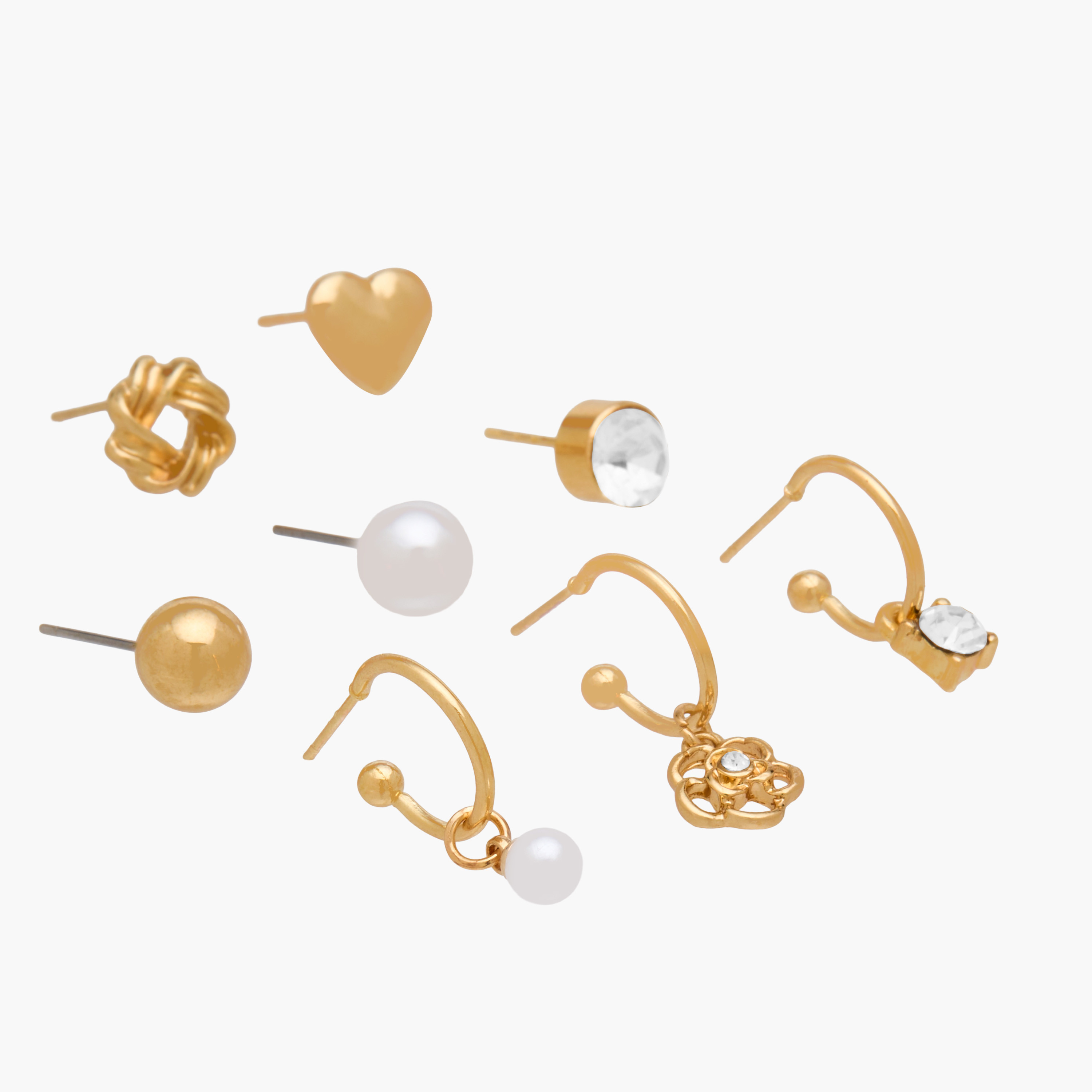 حلقان ميتاليك مزينة بمكبس إغلاق خلفي - طقم 9 أزواج-women-watchesandjewellery-jewellery-earrings-image-3