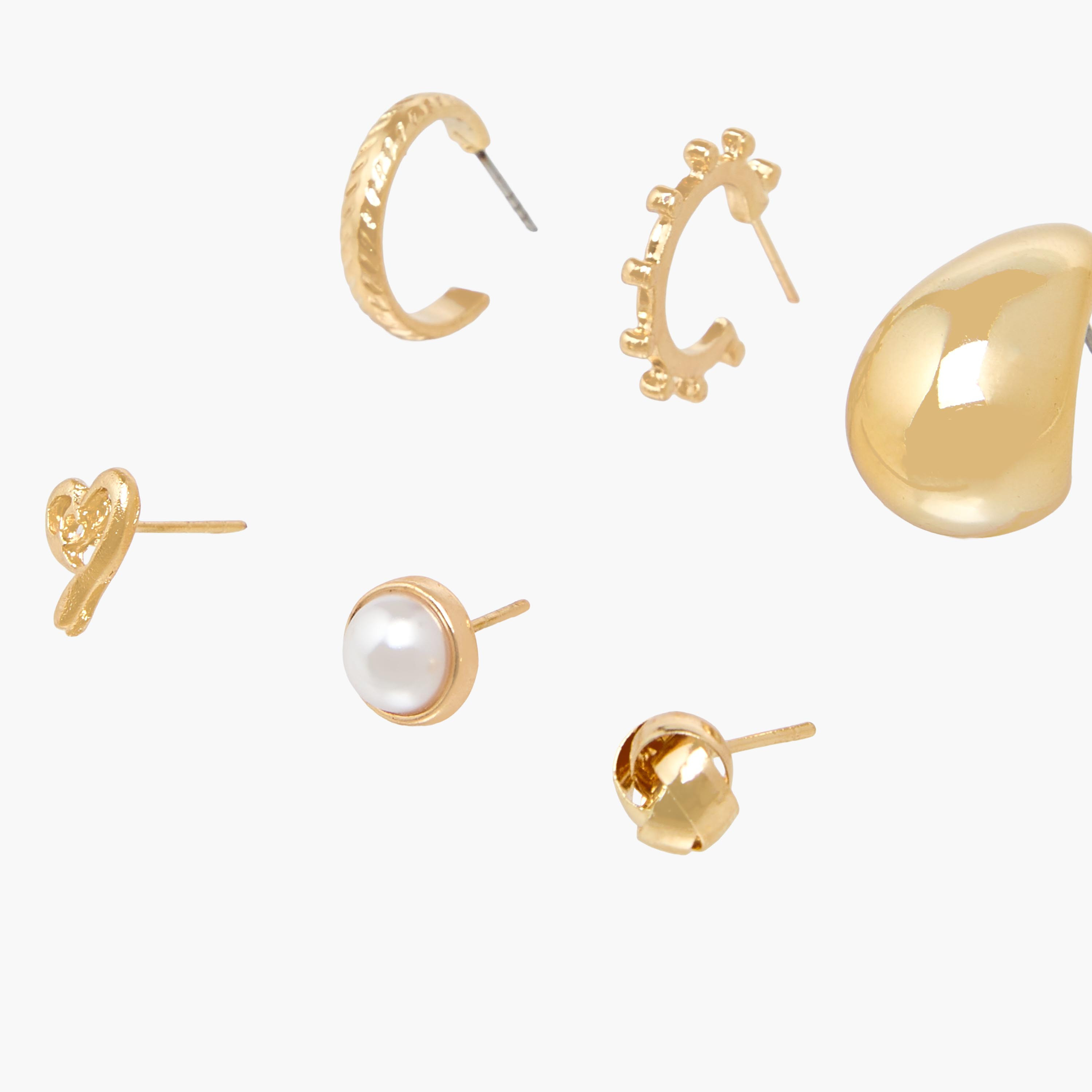 Pack of 9 Gold Tone Assorted Earrings with Pushback Closure-women-watchesandjewellery-jewellery-earrings-image-4