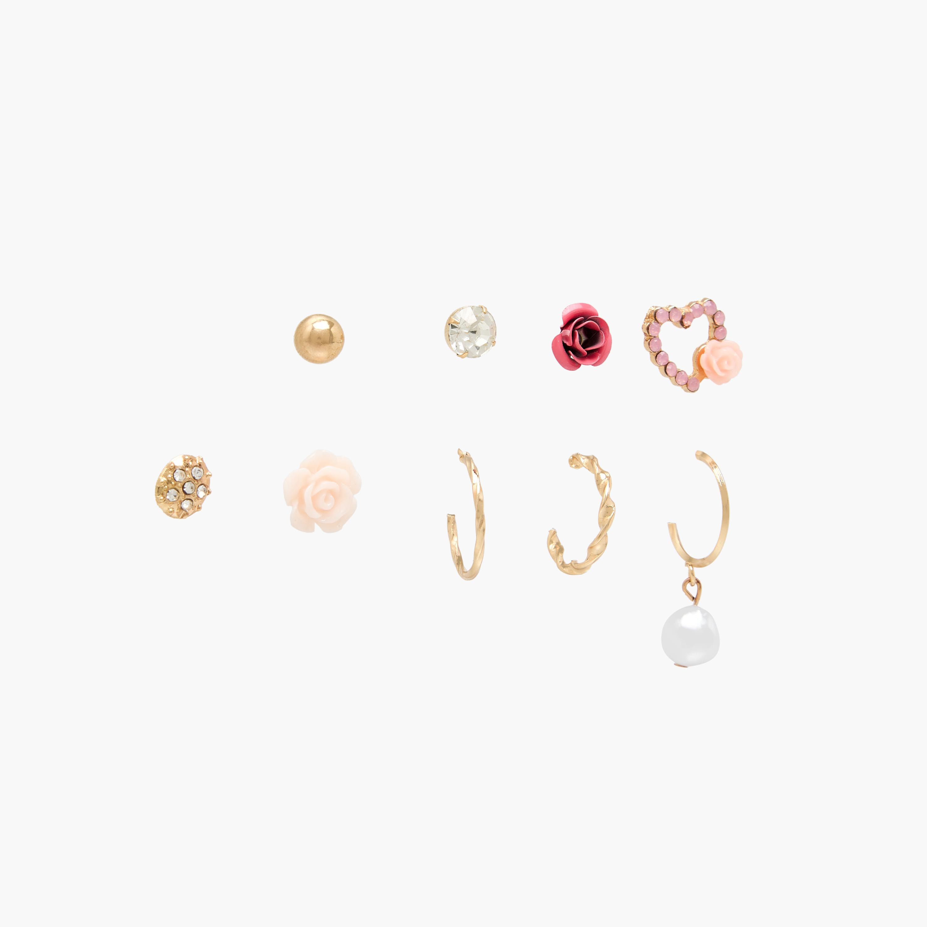 حلقان مزينة باللون الذهبي بمكبس إغلاق خلفي - طقم 9 أزواج-women-watchesandjewellery-jewellery-earrings-image-2