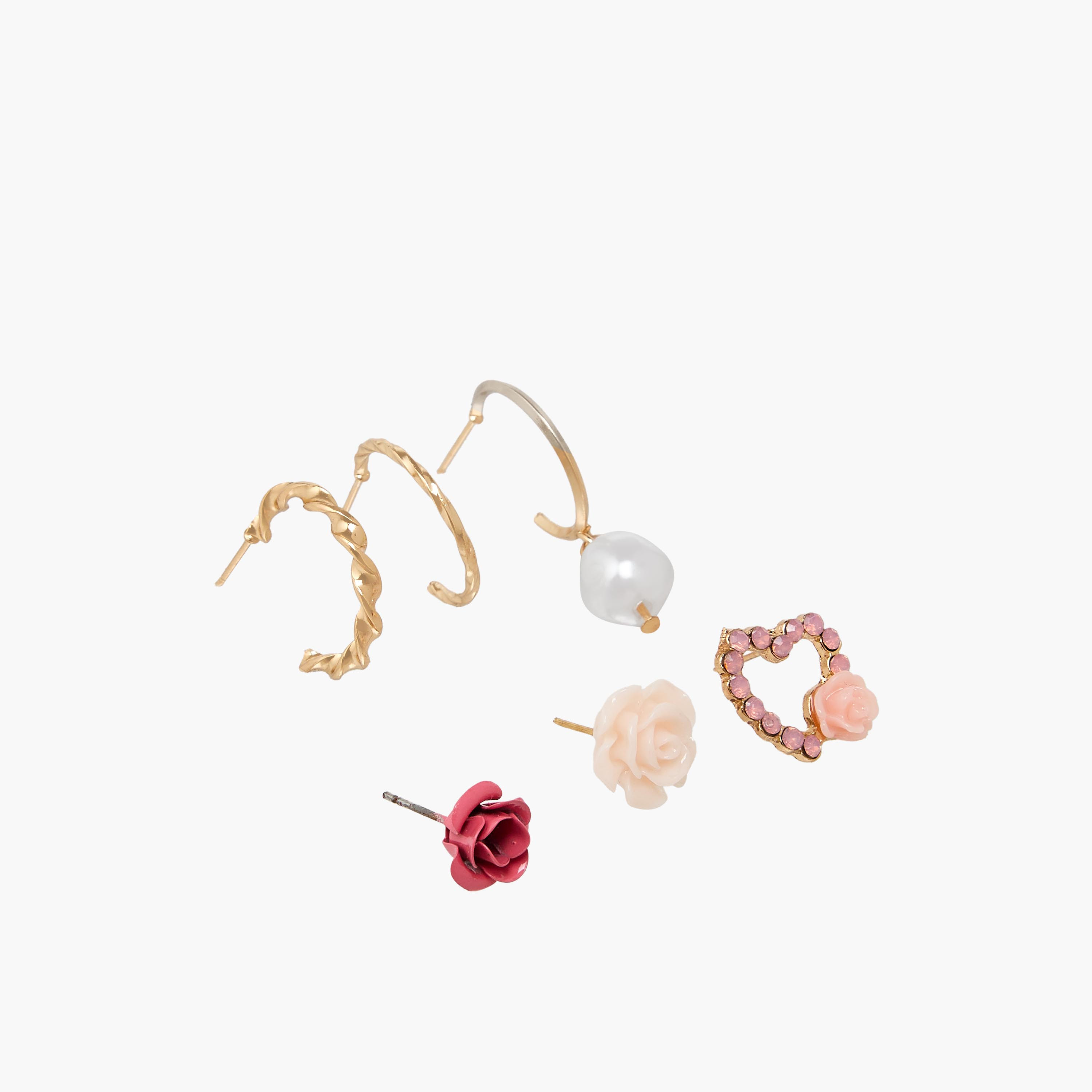 حلقان مزينة باللون الذهبي بمكبس إغلاق خلفي - طقم 9 أزواج-women-watchesandjewellery-jewellery-earrings-image-3