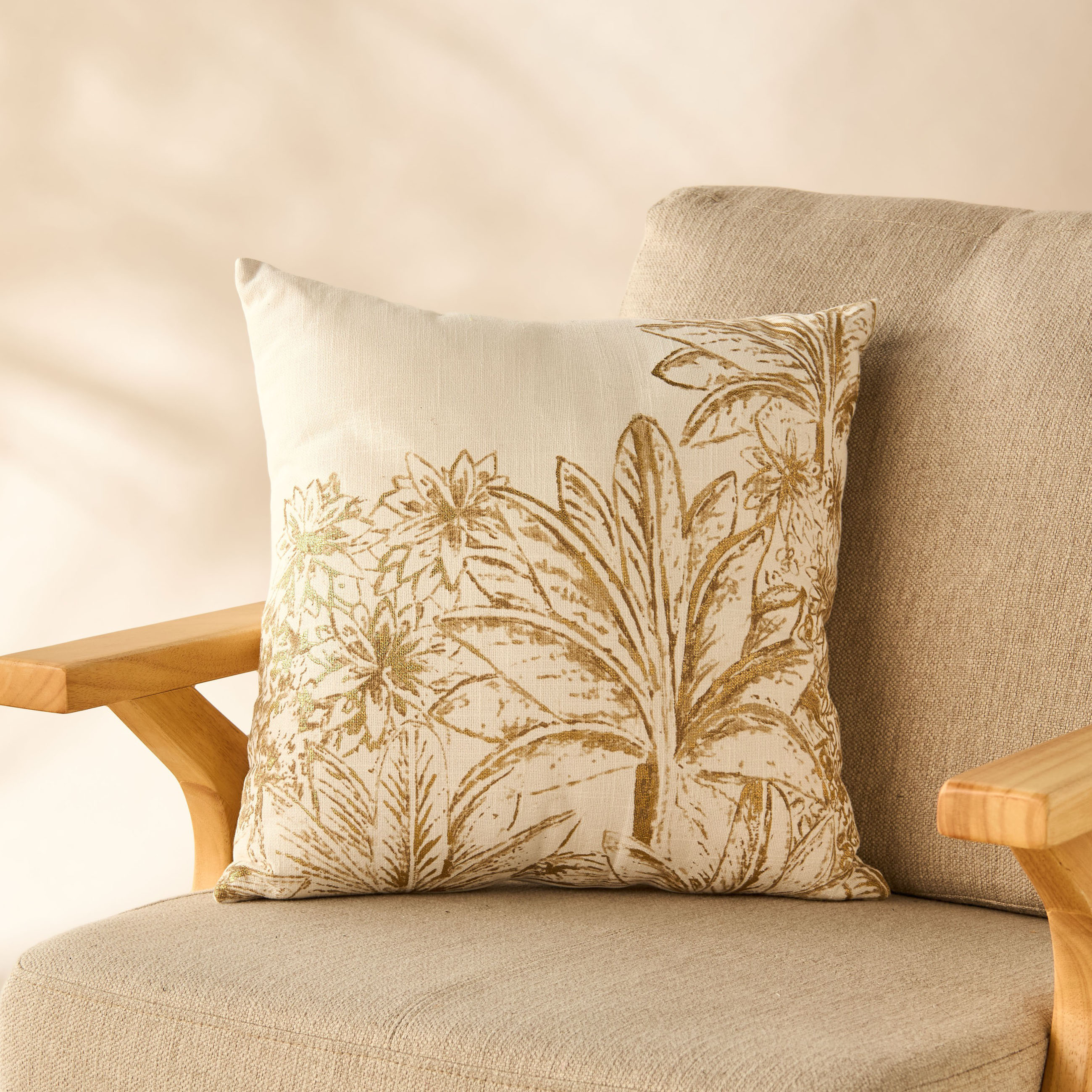 Floral Foil Print 2-Piece Filled Cushion Set - 45x45 cms-household-cushionsandthrows-filledcushions-decorativecushions-image-2