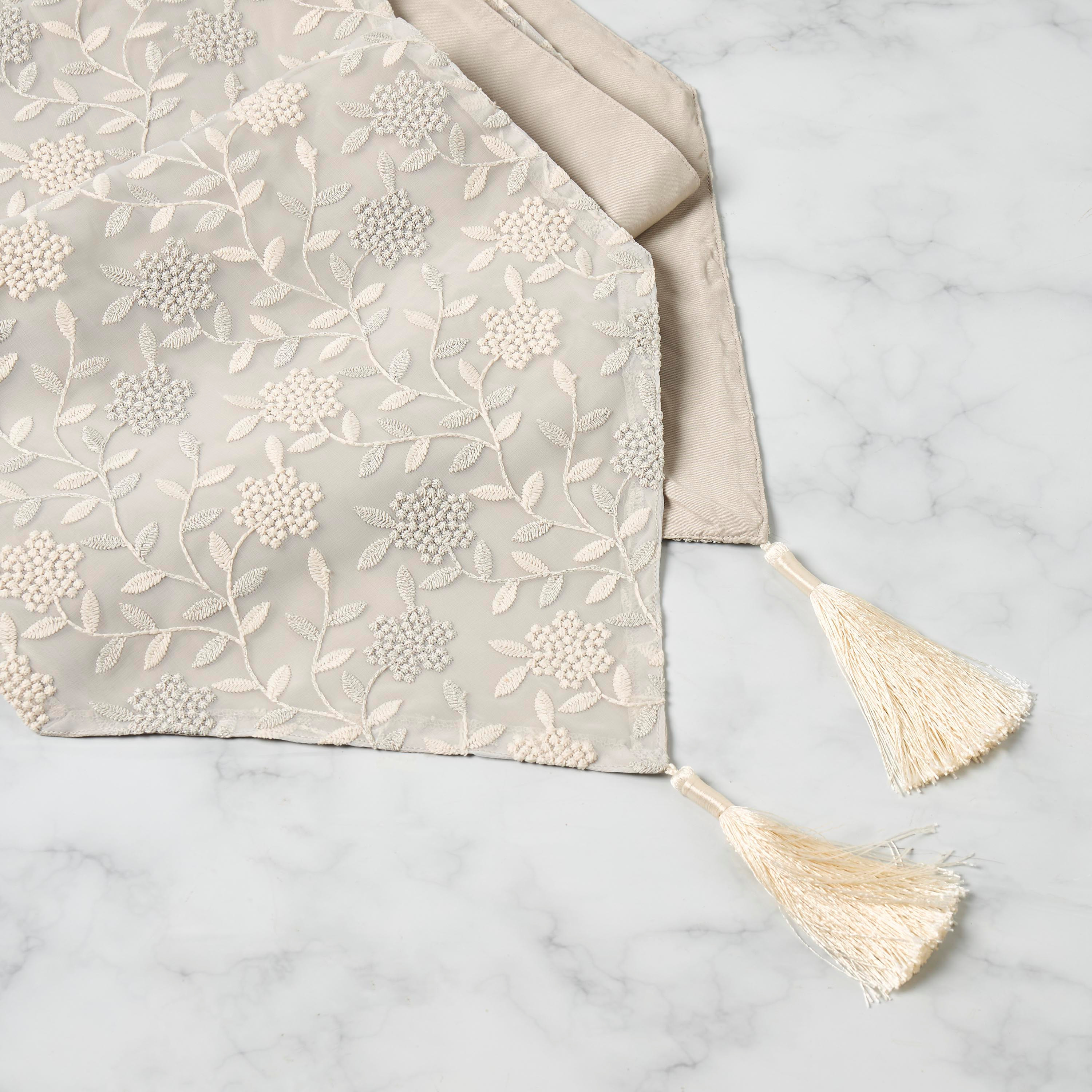 Zari Embroidered Table Runner with Tassels - 260x33 cms-household-dining-tablelinen-runnersandtablecovers-image-5