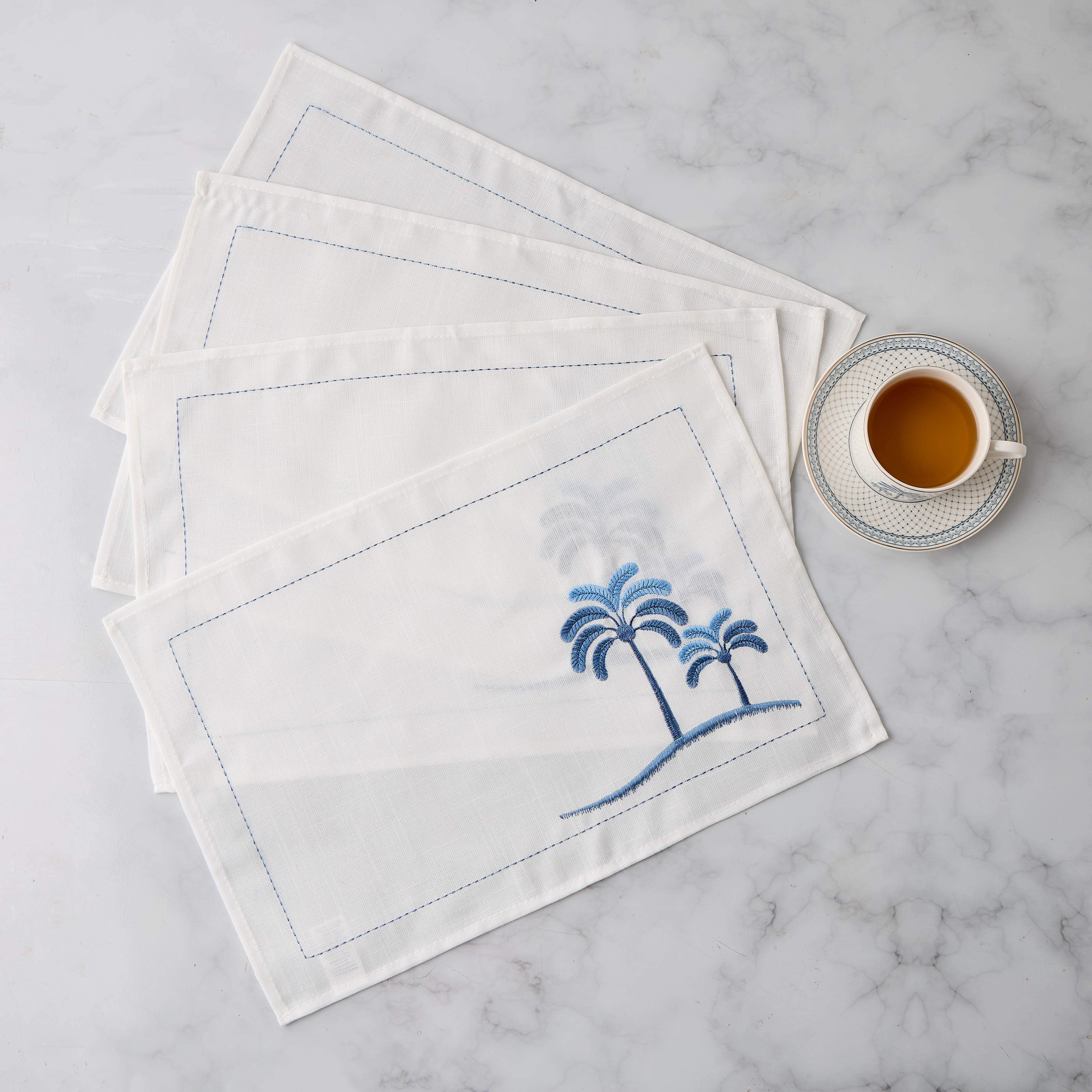 Palm Tree Embroidered 4-Piece Placemat Set - 45x30 cms-household-dining-tablelinen-placemats-image-1
