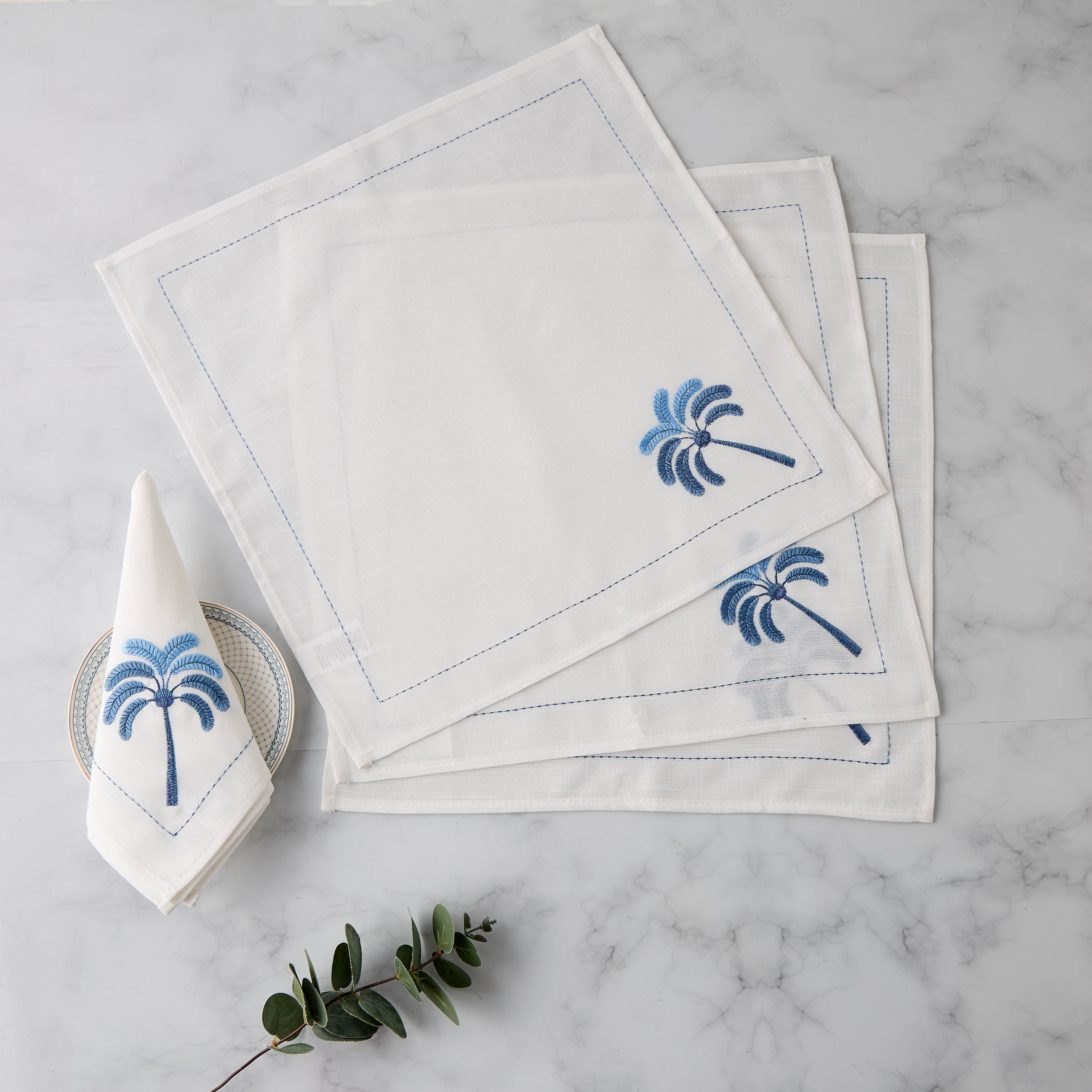 Palm Tree Embroidered 4-Piece Napkin Set - 43x43 cms-household-dining-tablelinen-napkinsandaccessories-image-1