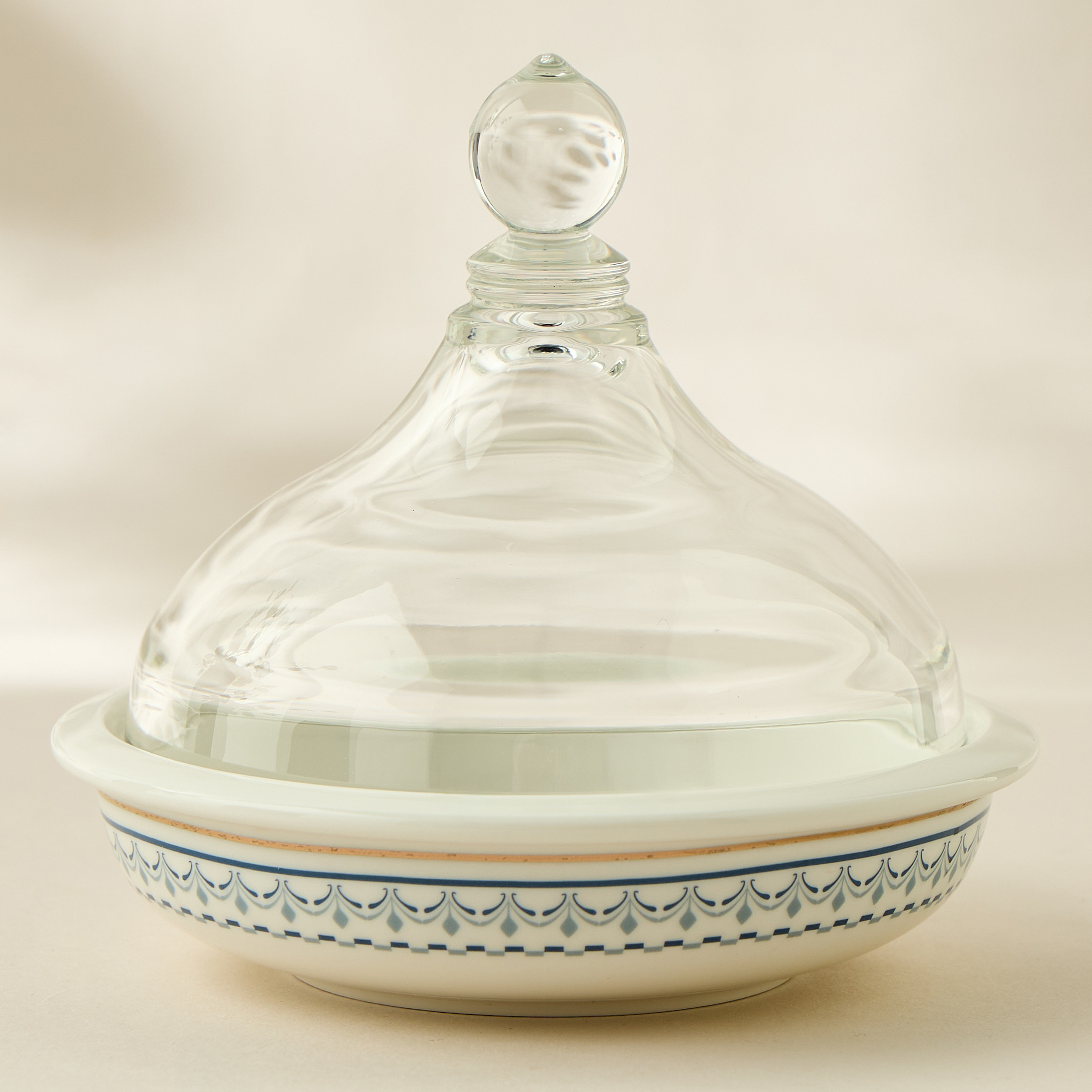 Palm Tree Print Bone China Tajine with Glass Lid - 12x6x13 cms-household-dining-serveware-servingtrays-image-1